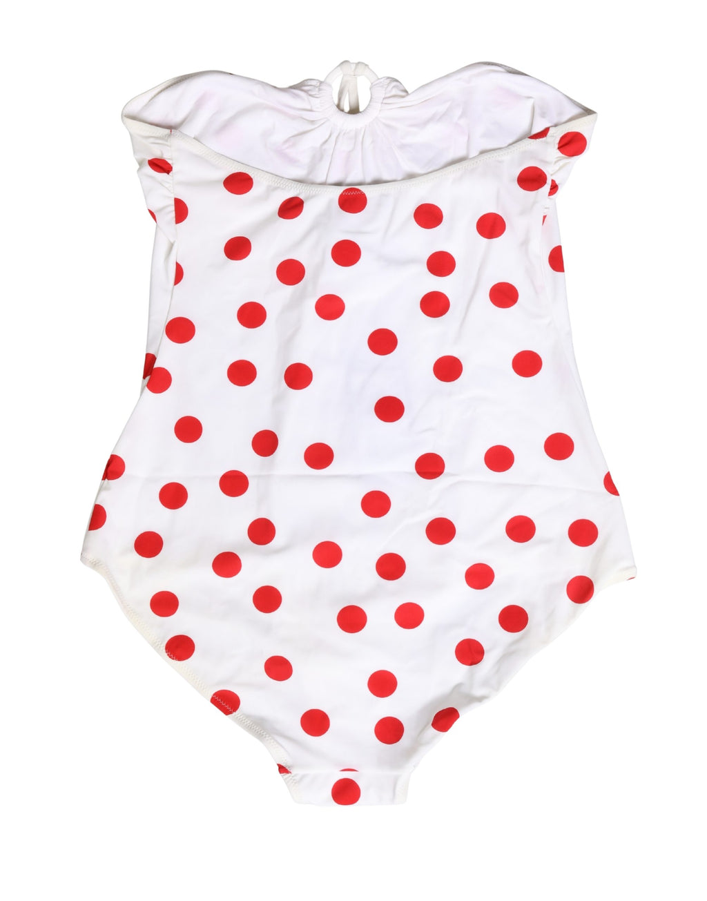 Maillot de bain une pièce Dolce & Gabbana blanc à pois noirs, style élégant et confortable, portée sur la plage ou à la piscine.
