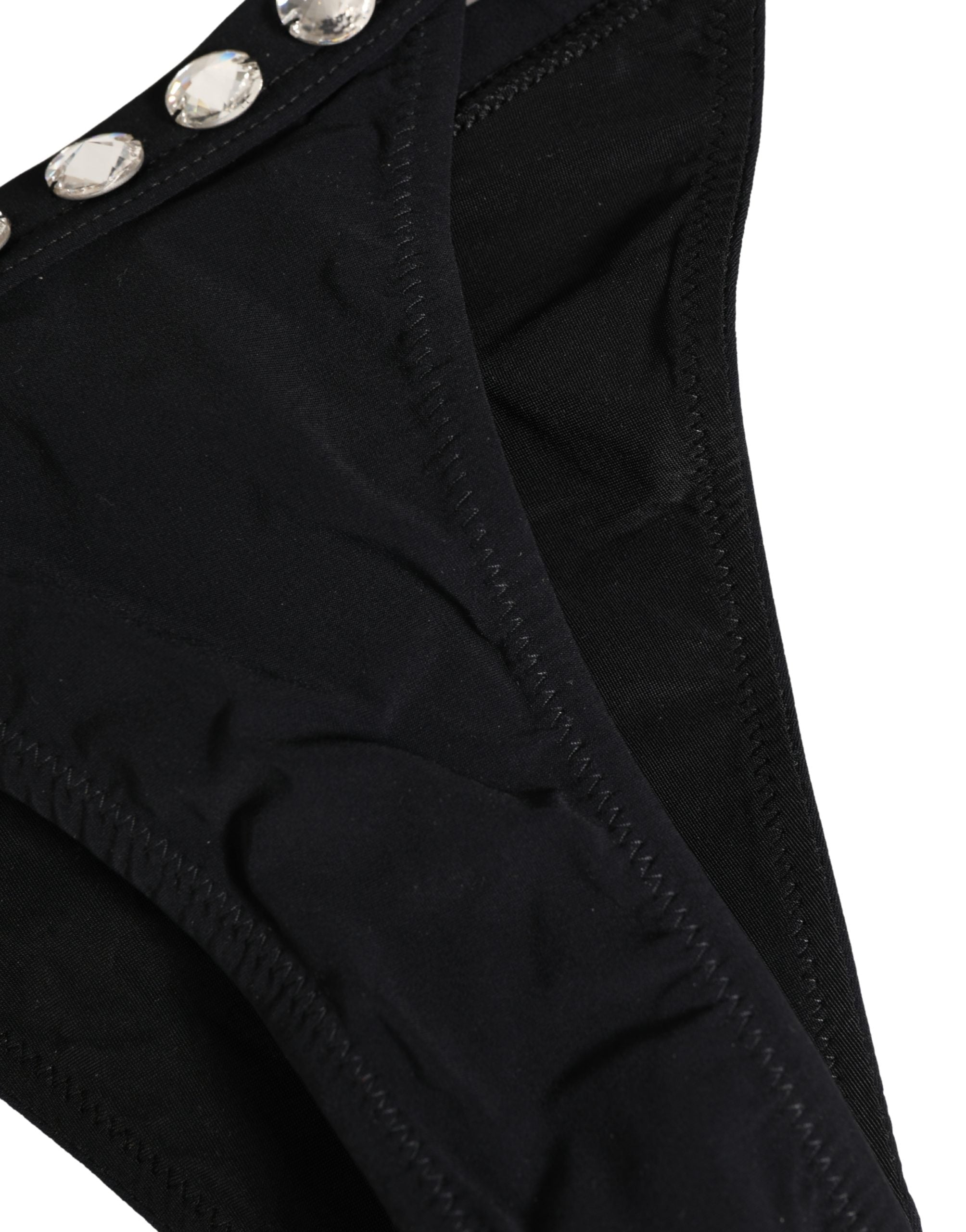 Bas de bikini noir Dolce & Gabbana avec embellissements en cristaux, parfait pour la plage et la maillot de bain élégante.