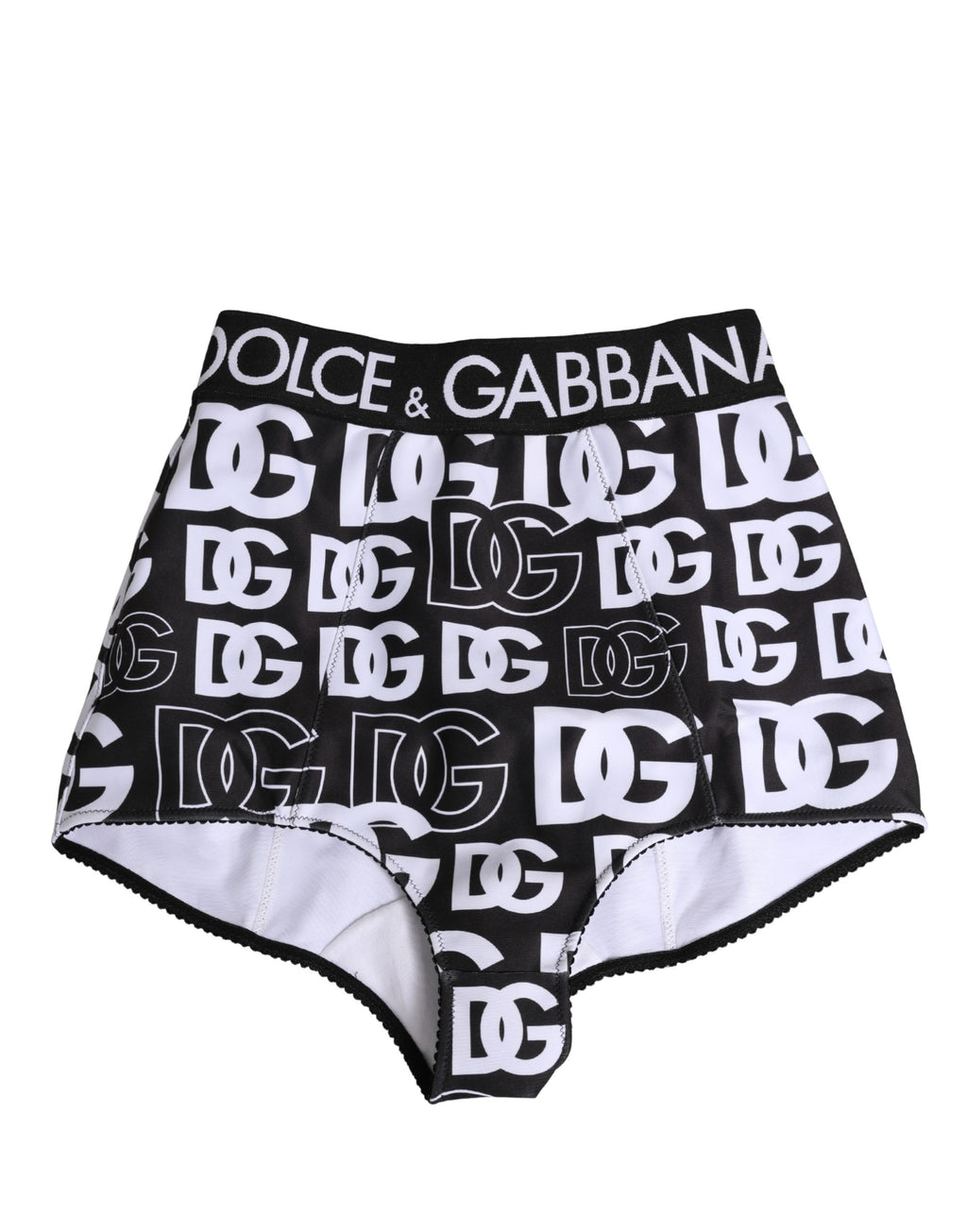Gaine Dolce & Gabbana noire et blanche avec logo DG, bandeau à la taille, sous-vêtement élégant en tissu stretch.