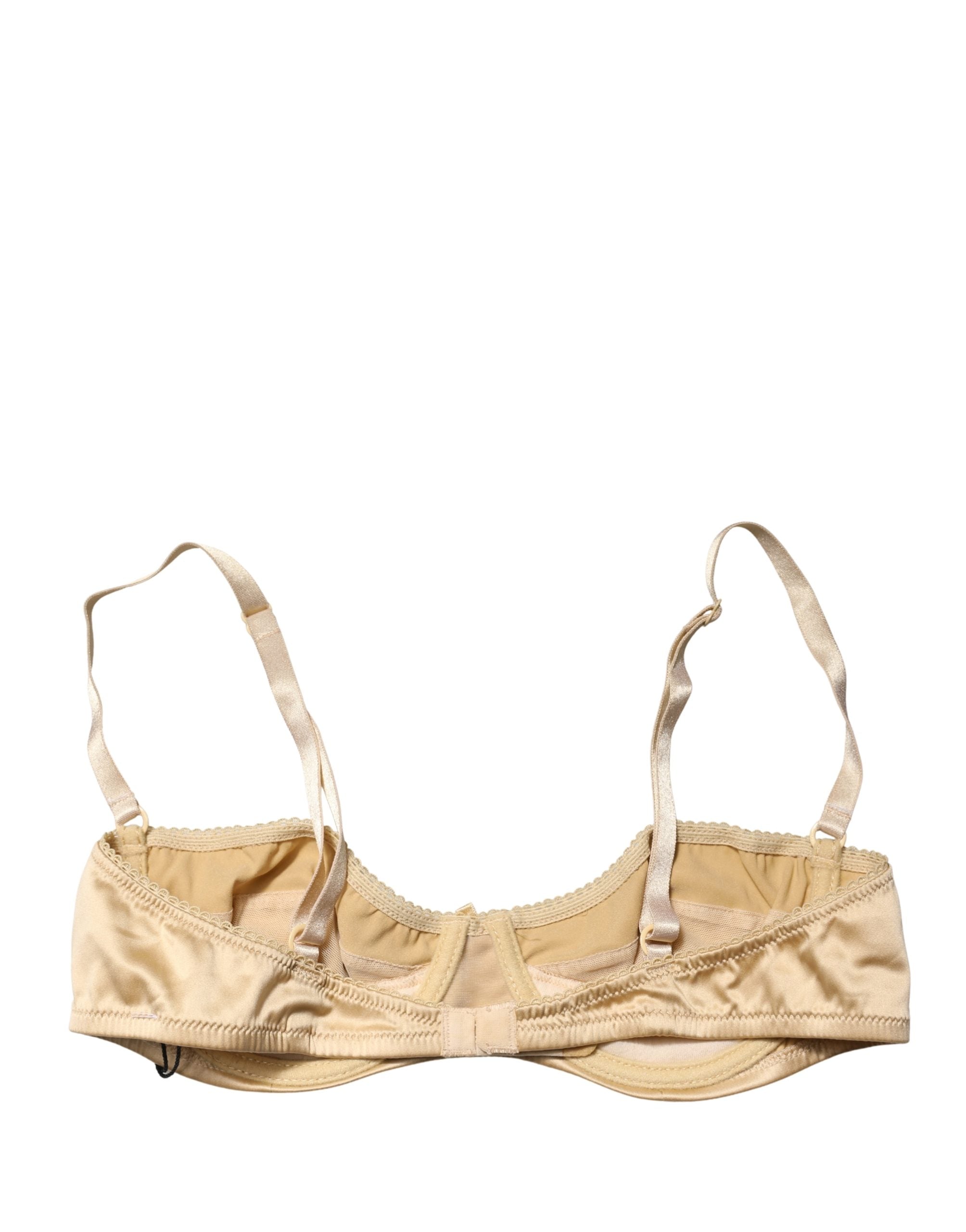 Soutien-gorge balconnet beige Dolce & Gabbana avec armatures, semi-rembourré et design élégant visible sur l'image.