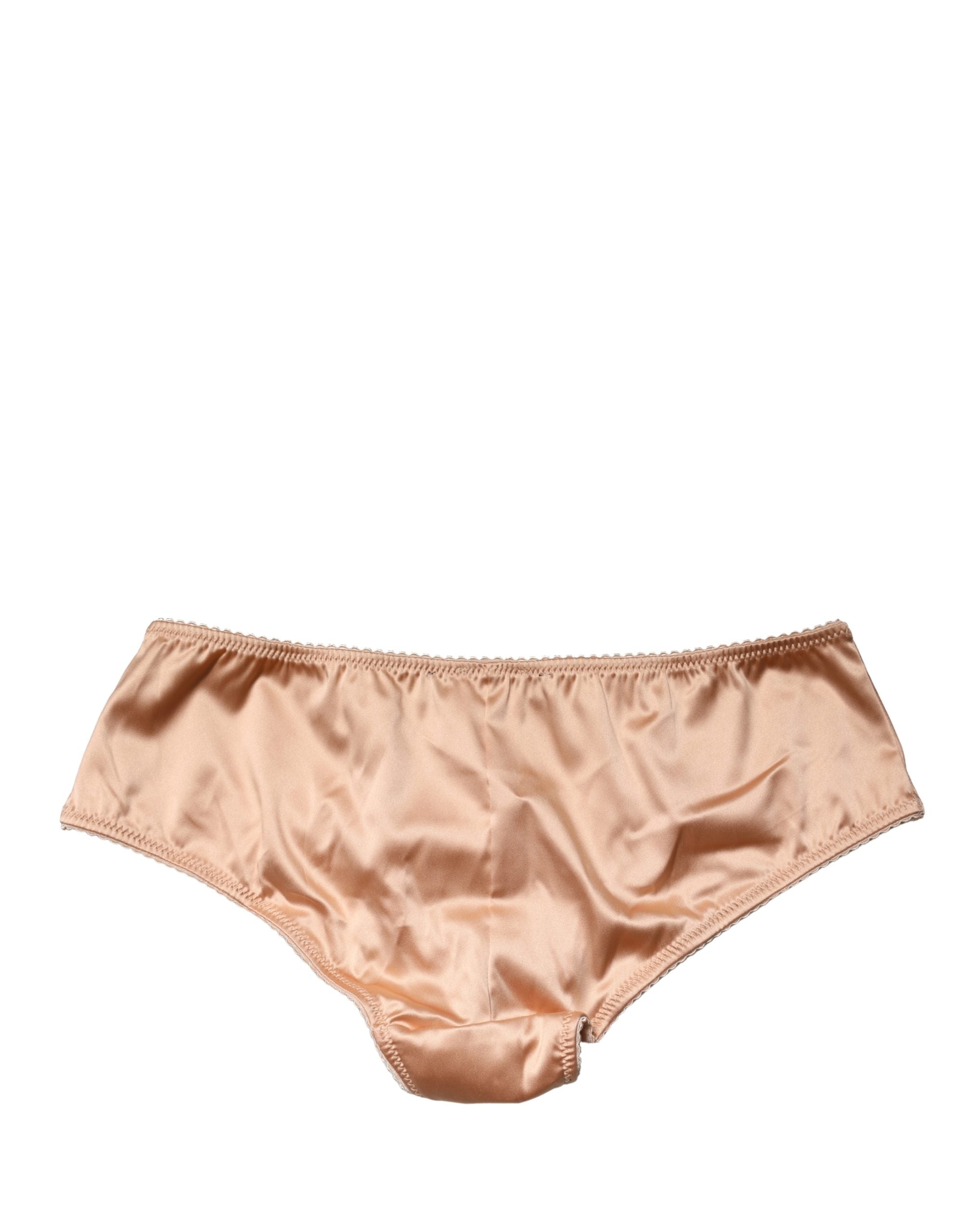 Culotte beige en soie extensible de taille moyenne de la marque Dolce & Gabbana, sous-vêtements élégants et confortables.
