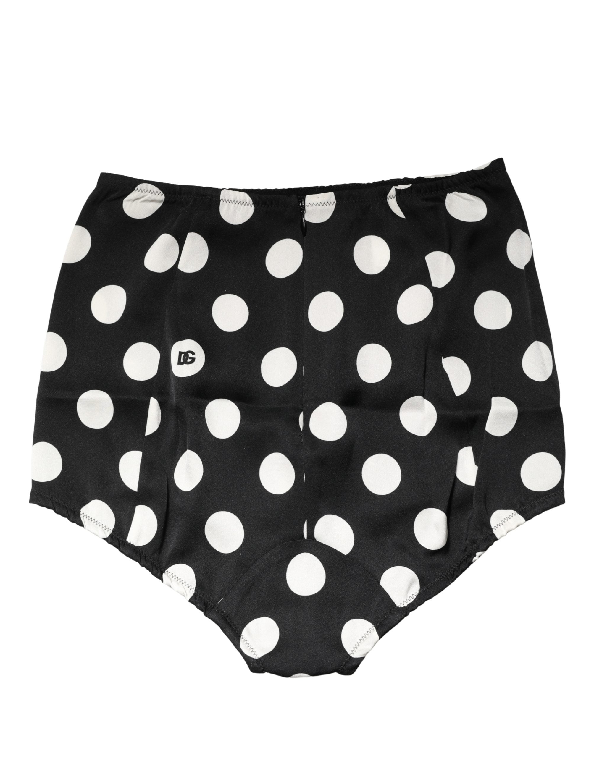 Culotte haute Dolce & Gabbana à pois noirs, taille haute, sous-vêtement féminin élégant et confortable.