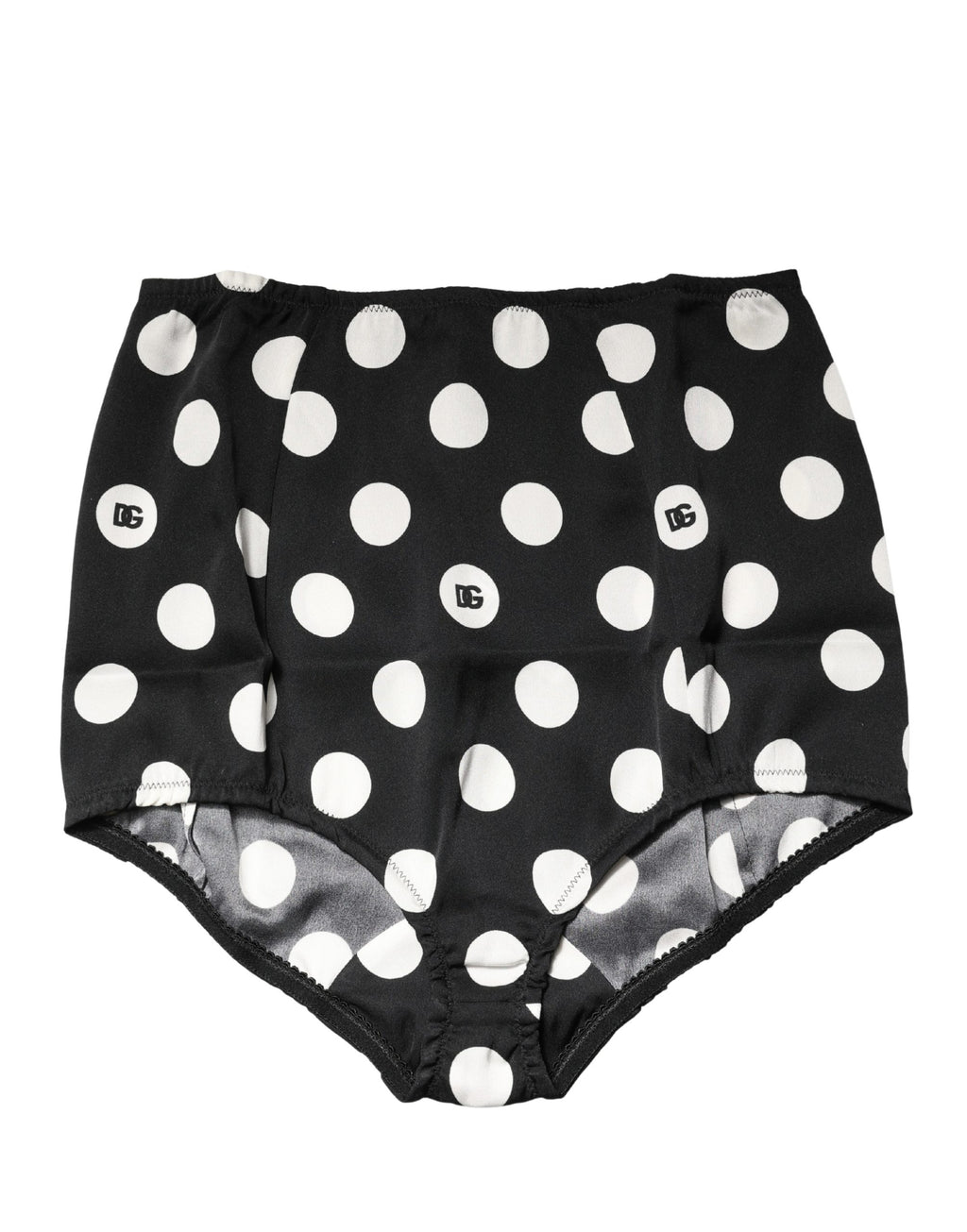 Culotte haute Dolce & Gabbana à pois noirs, taille haute, en tissu élégant, sous-vêtement féminin sophistiqué.