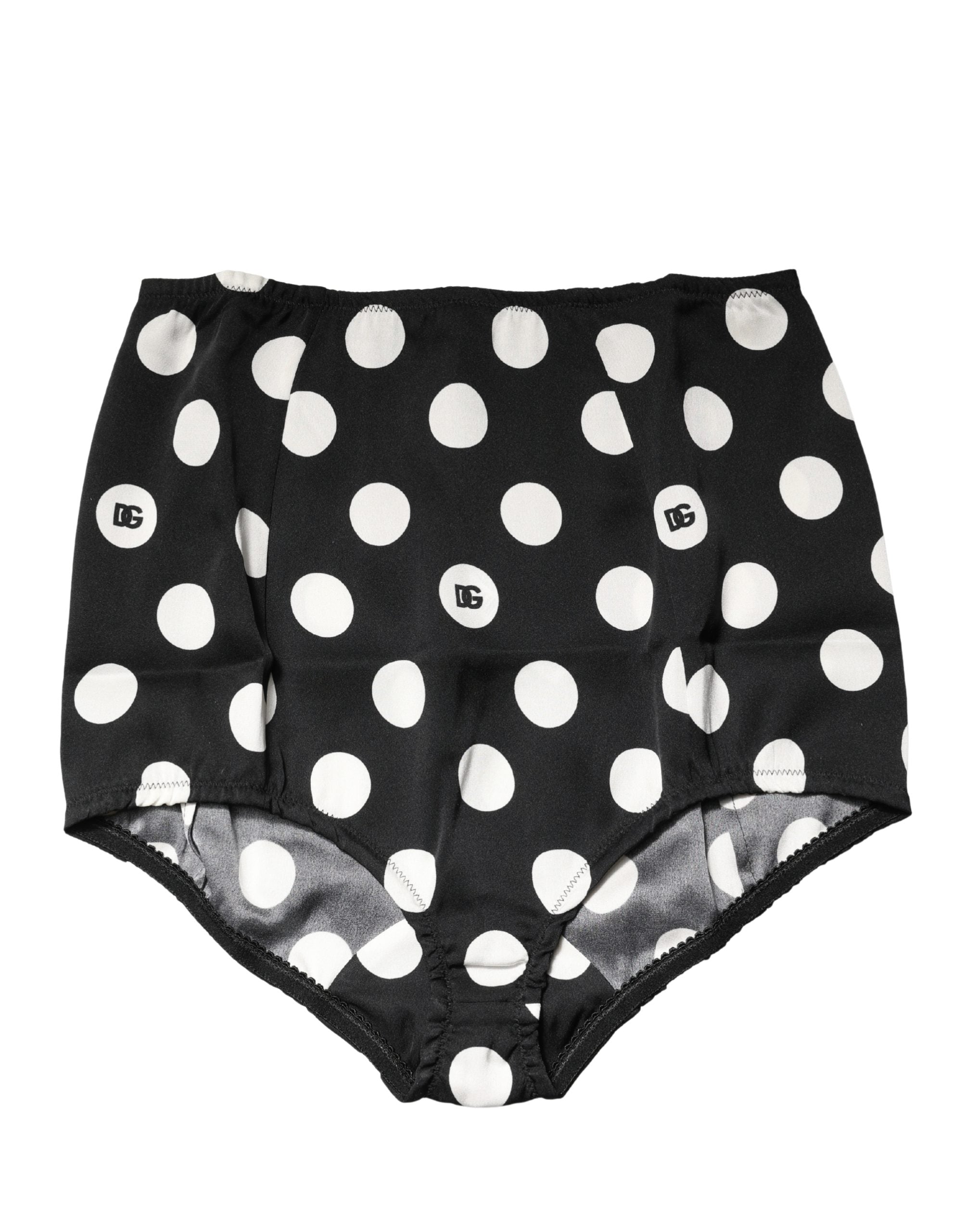Culotte haute Dolce & Gabbana à pois noirs, taille haute, en tissu élégant, sous-vêtement féminin sophistiqué.