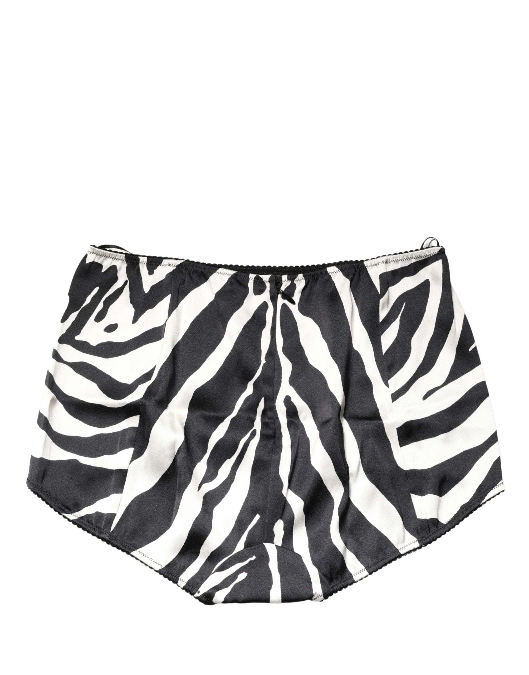Culotte haute Dolce & Gabbana à rayures zèbre noir et blanc, sous-vêtement élégant en dentelle avec taille haute.