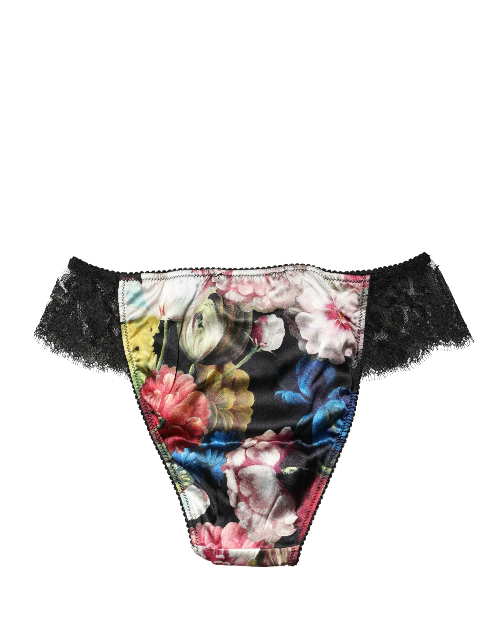 Culotte noire Dolce & Gabbana en dentelle florale, taille moyenne, sous-vêtements élégants pour femme.