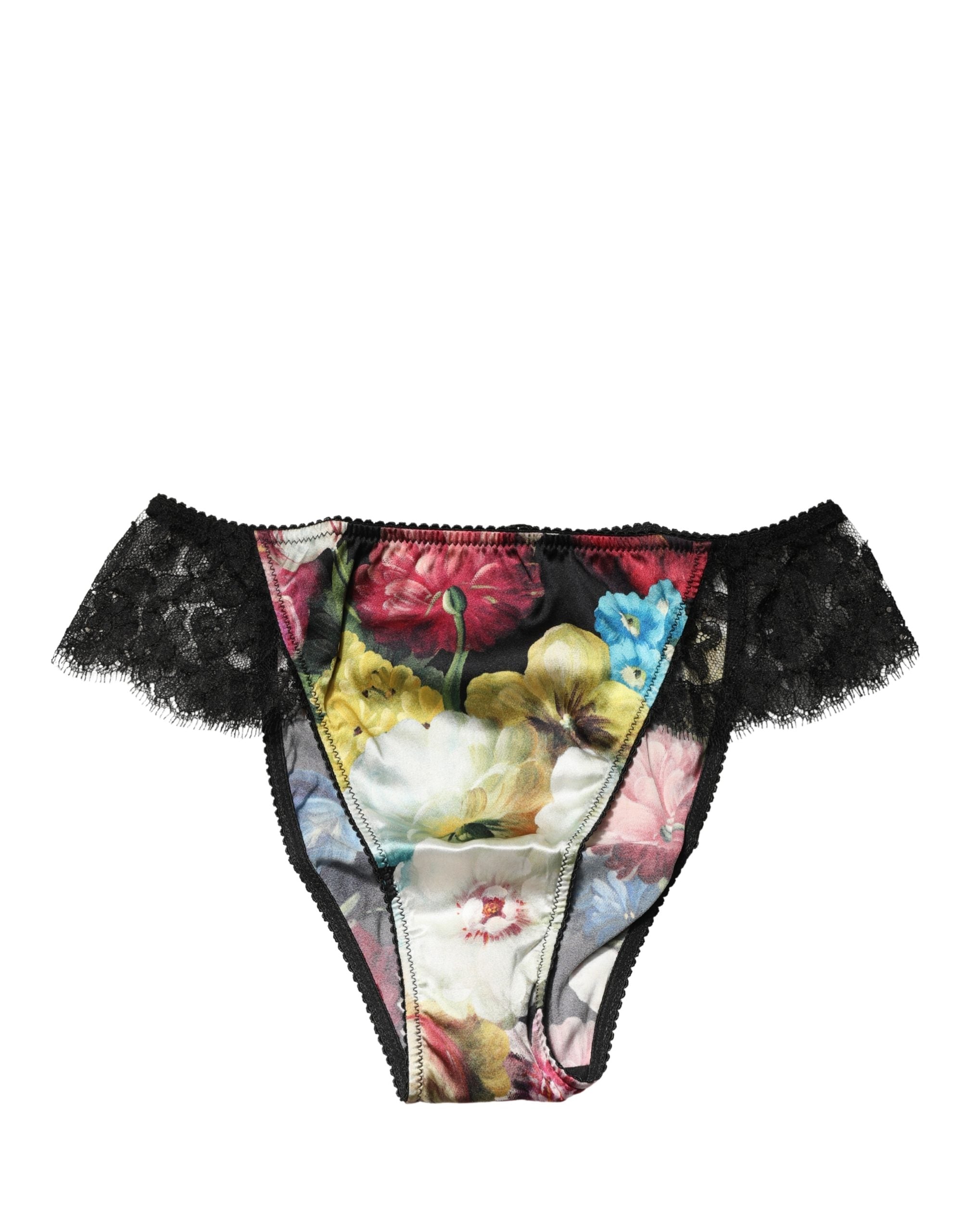 Culotte Dolce & Gabbana noire en dentelle florale, taille moyenne, sous-vêtements féminins élégants avec détails en dentelle.