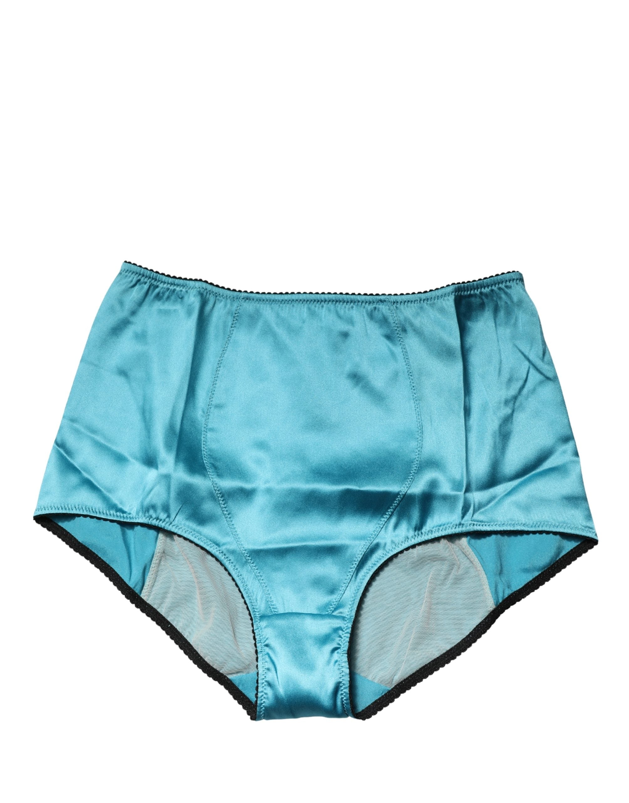 Culotte haute en soie mélangée de couleur bleue de la marque Dolce & Gabbana, sous-vêtements élégants et confortables.