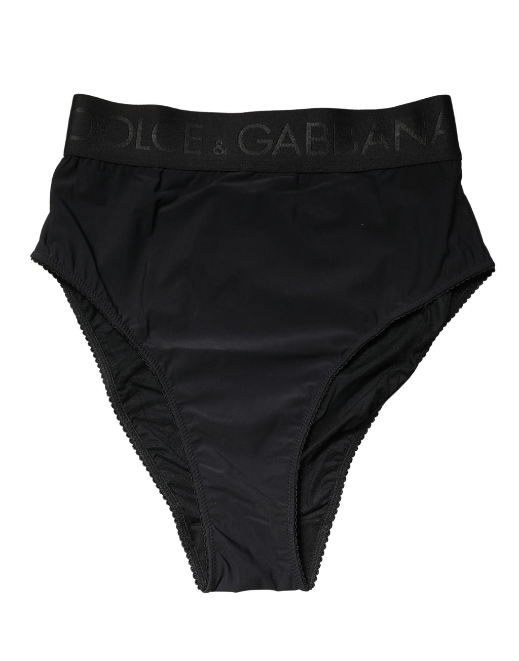 Culotte haute noire Dolce & Gabbana avec ceinture logo, sous-vêtements féminins en tissu doux et élégant.