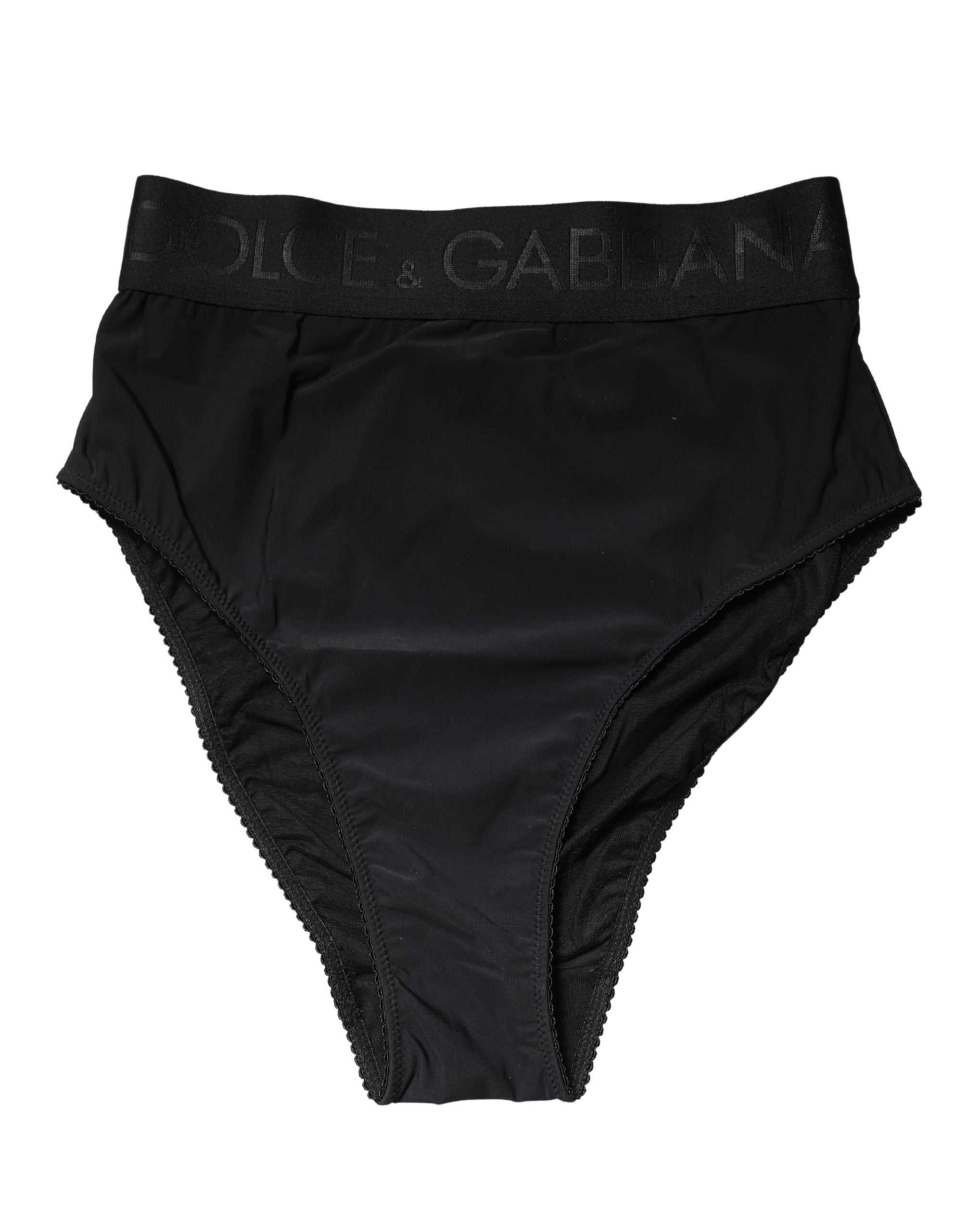 Culotte haute noire Dolce & Gabbana avec ceinture logo, sous-vêtements féminins en tissu doux et élégant.