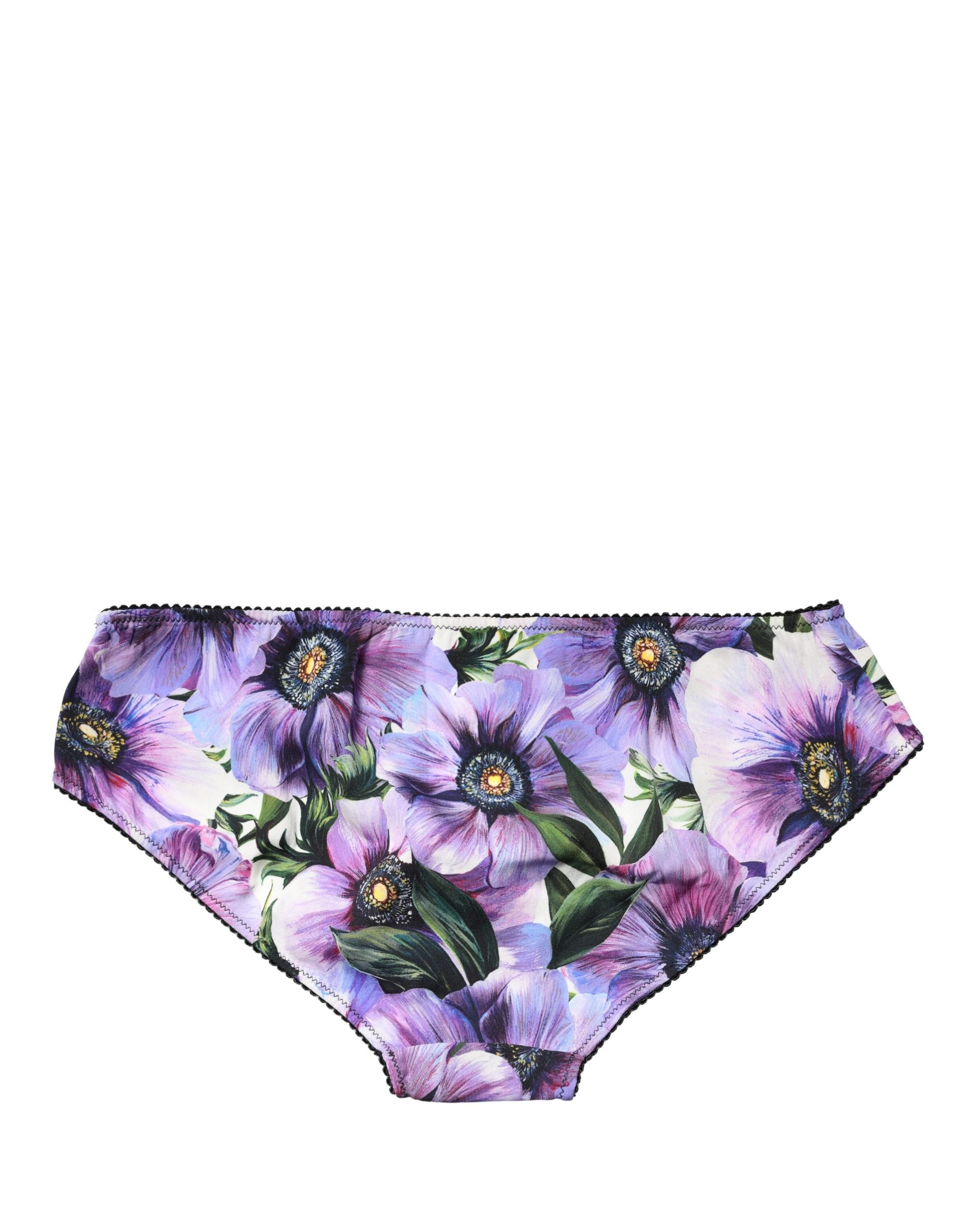 Culotte Dolce & Gabbana à fleurs multicolores, taille moyenne, sous-vêtements féminins élégants, tissu doux et confortable.
