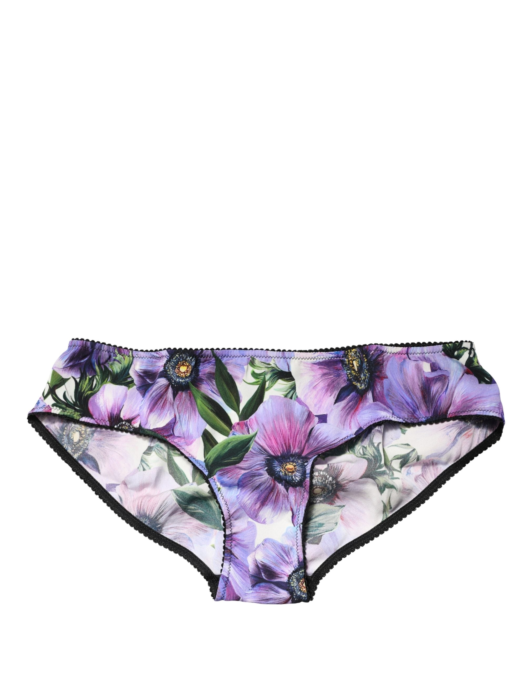 Sous-vêtements Dolce & Gabbana, culotte fleurie multicolore à taille moyenne, tissu doux et élégant.