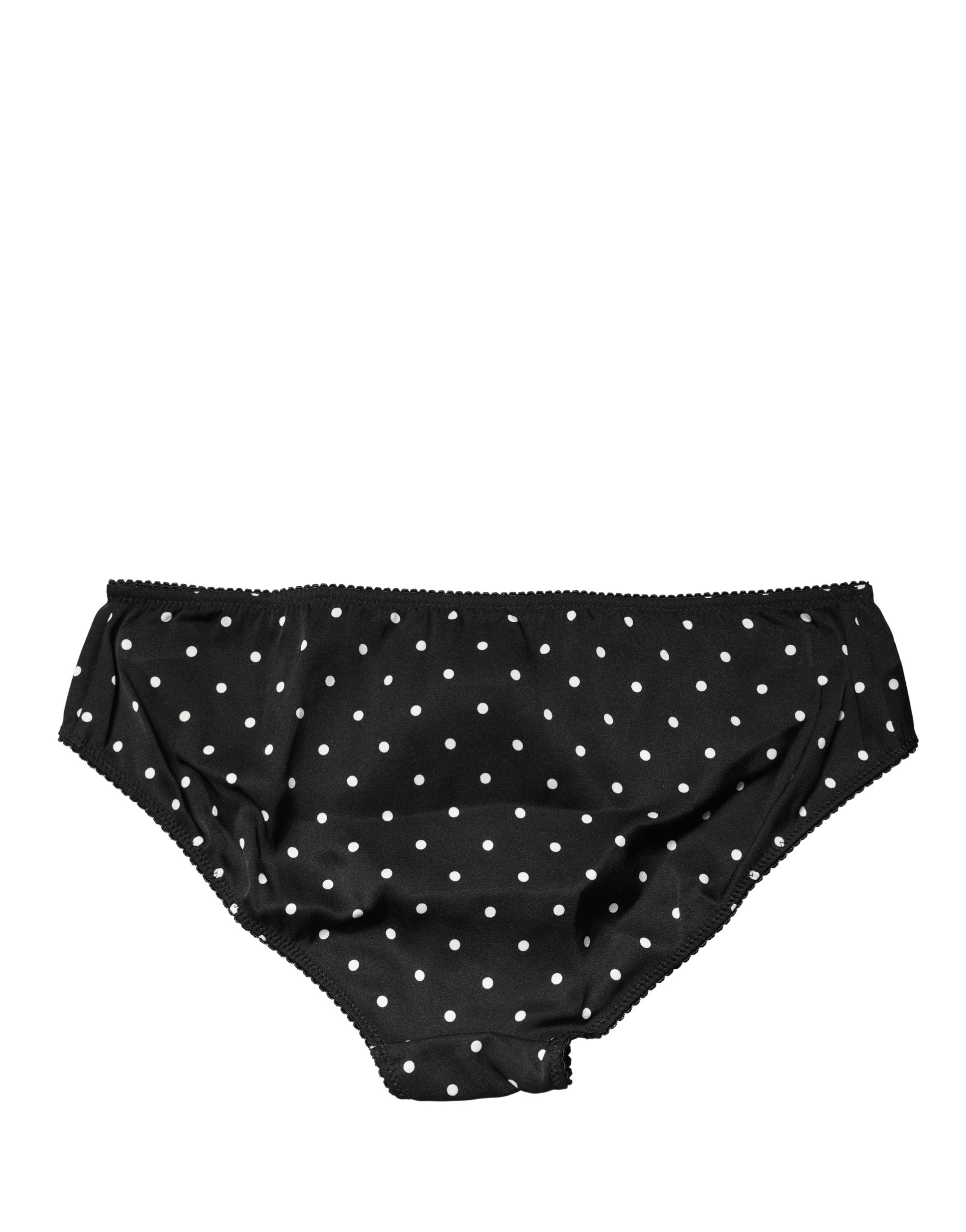 Culotte noire à pois Dolce & Gabbana, taille moyenne, sous-vêtements féminins en coton avec motif à pois.