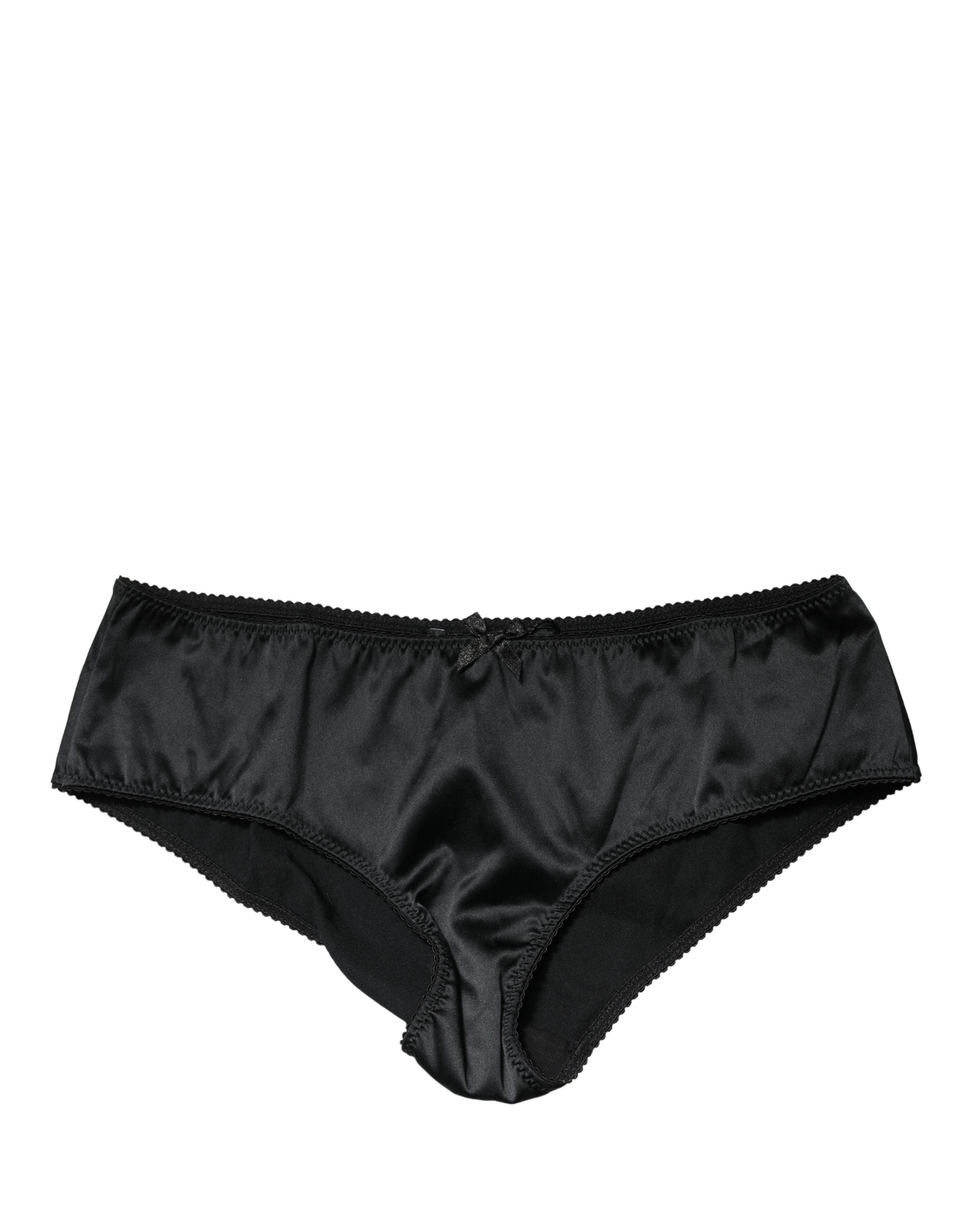 Culotte noire en soie extensible à taille moyenne de Dolce & Gabbana, vue de face avec détails élégants.
