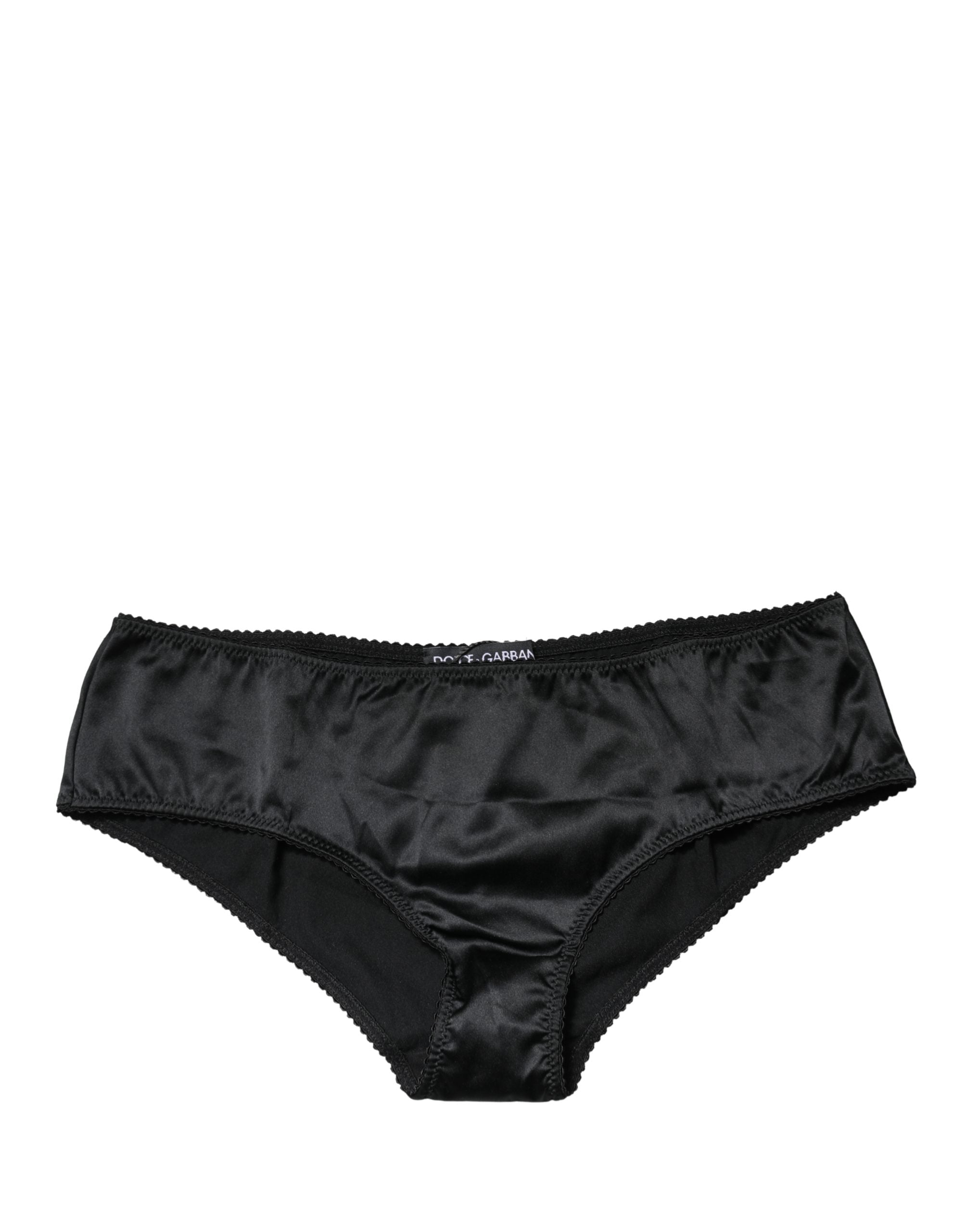 Culotte noire en soie extensible de Dolce & Gabbana, taille mi-haute, sous-vêtements élégants pour femmes.