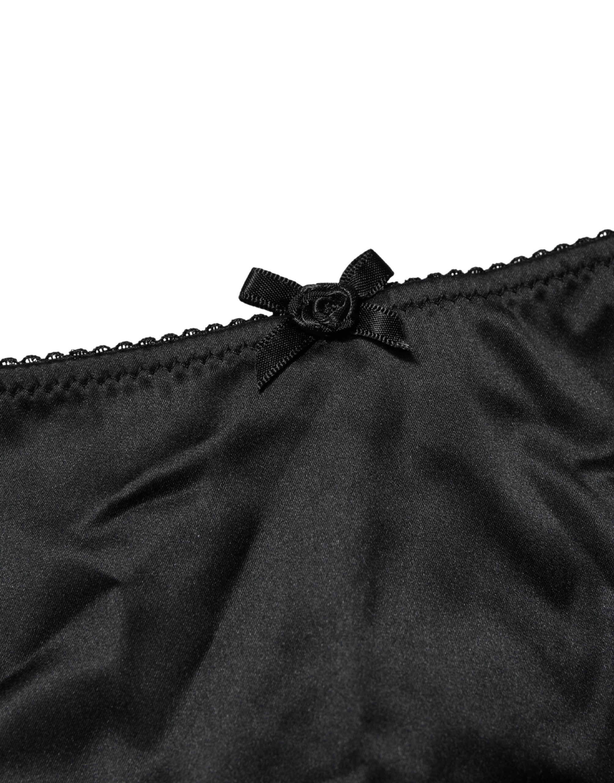 Culotte noire en soie extensible Dolce & Gabbana, taille mi-haute, sous-vêtements féminins élégants et confortables.