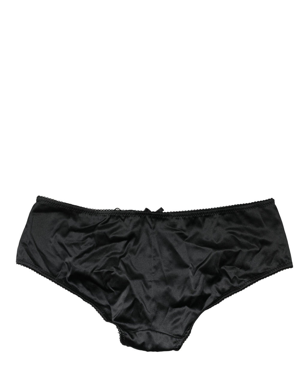 Culotte Dolce & Gabbana en soie noire, coupe mi-hauteur, ajustée et extensible, vue de face sur fond blanc.