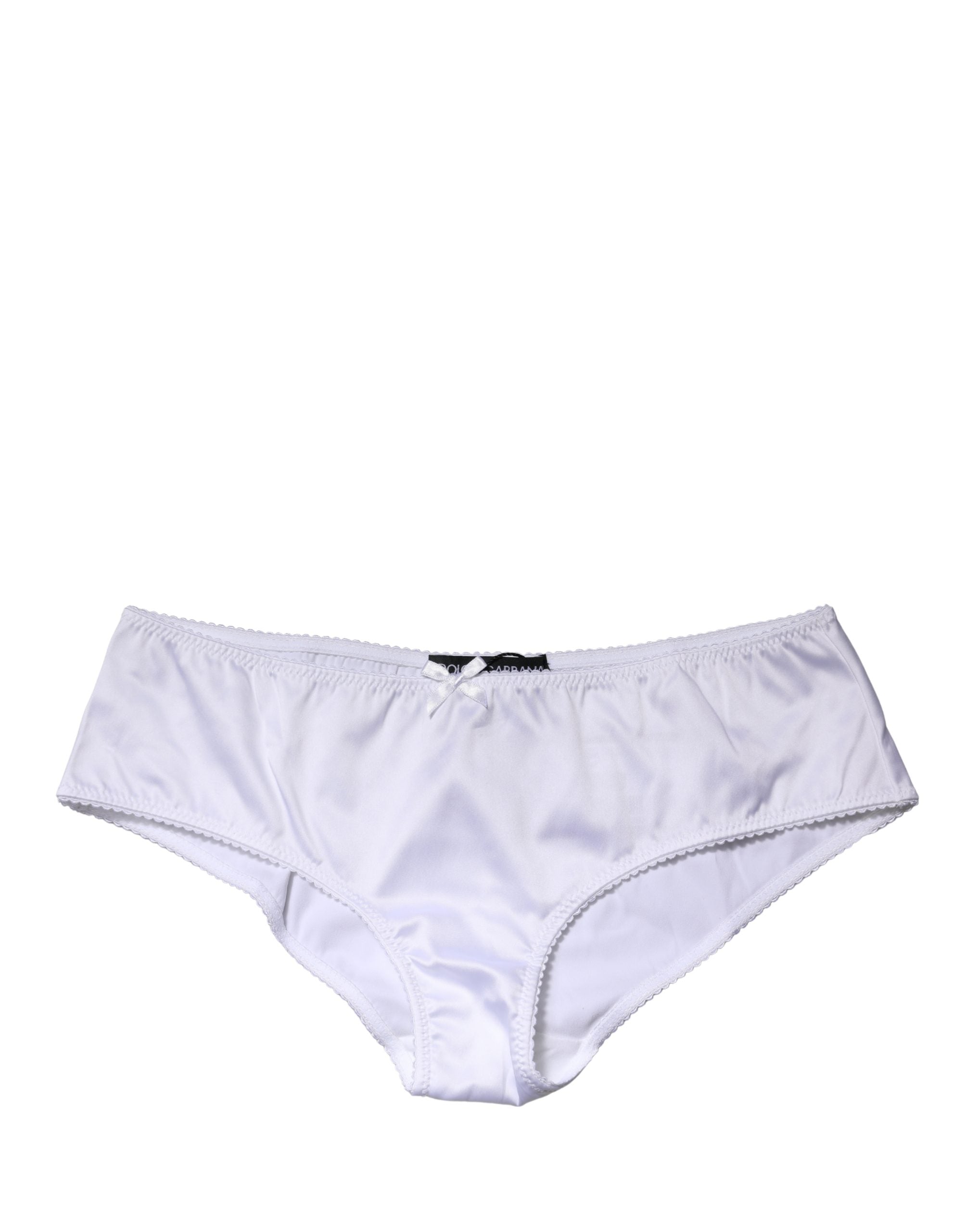 Culotte blanche en soie extensible Dolce & Gabbana, taille mi-haute, lingerie élégante et confortable visible en image.