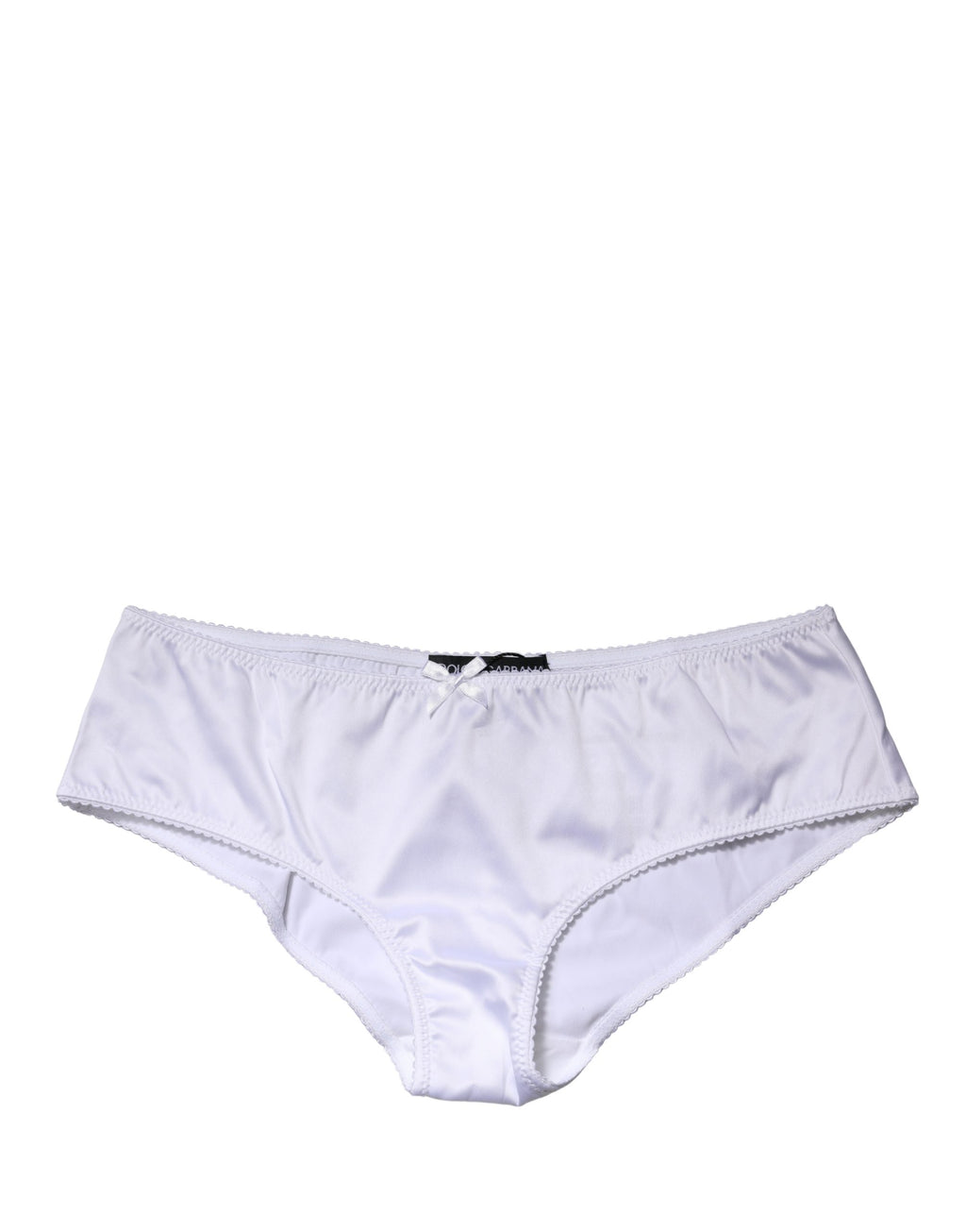 Culotte blanche en soie extensible Dolce & Gabbana, taille mi-haute, élégante et confortable, vue de face sur fond blanc