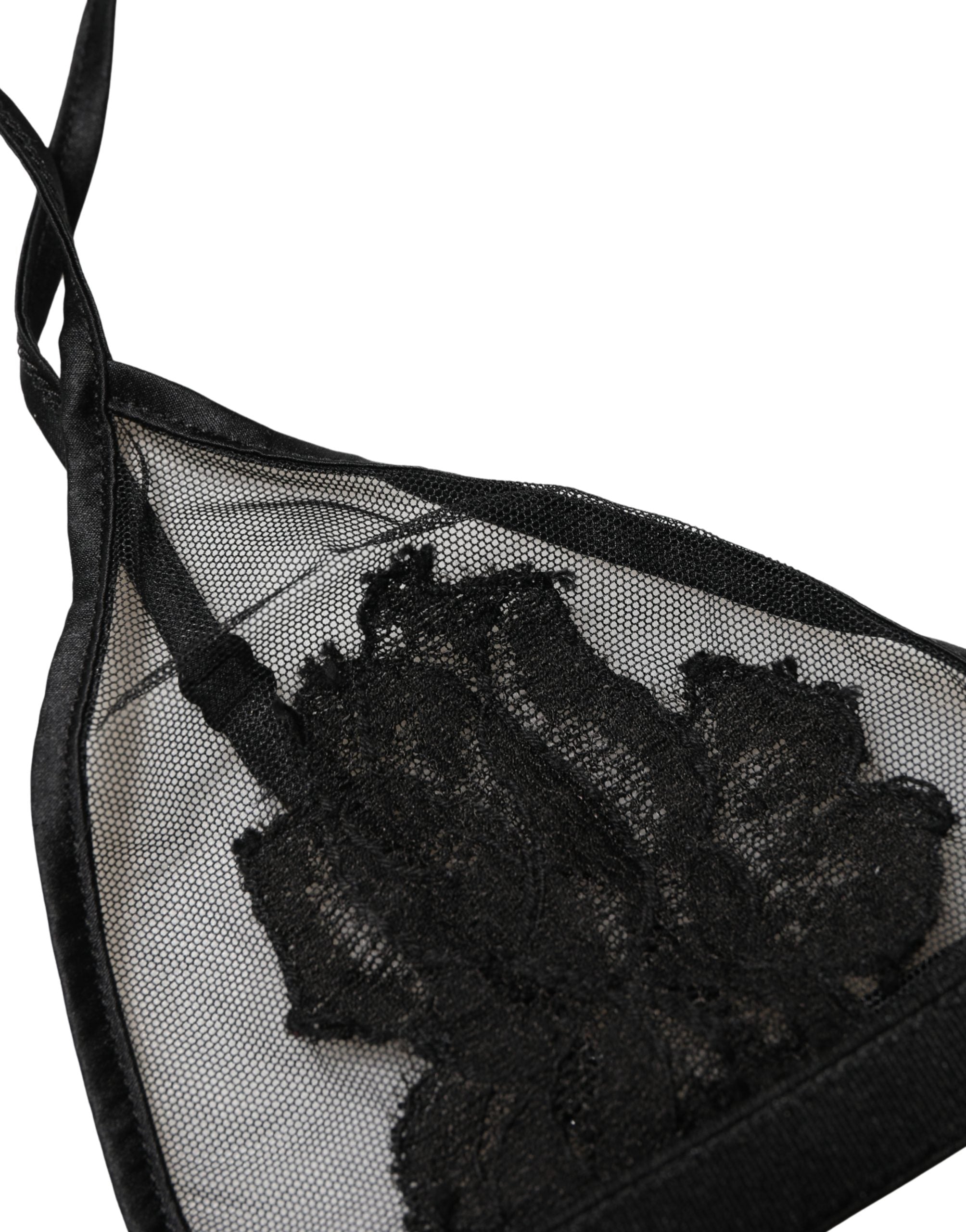 Soutien-gorge triangle Dolce & Gabbana noir à fleurs en coton doux, sans armatures, pour un confort élégant.