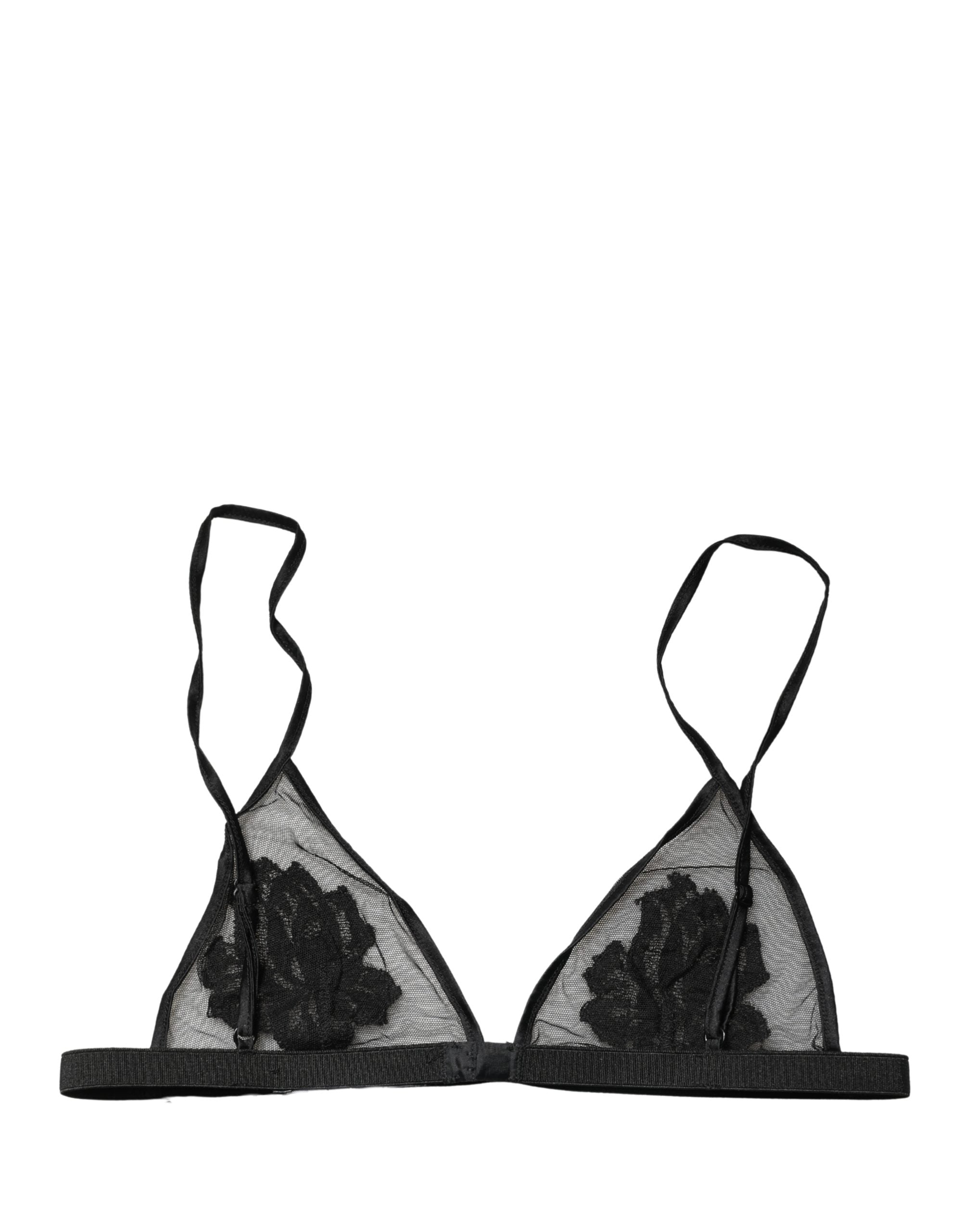 Soutien-gorge triangle en coton noir avec motifs floraux Dolce & Gabbana, coupe douce et confortable pour lingerie élégante