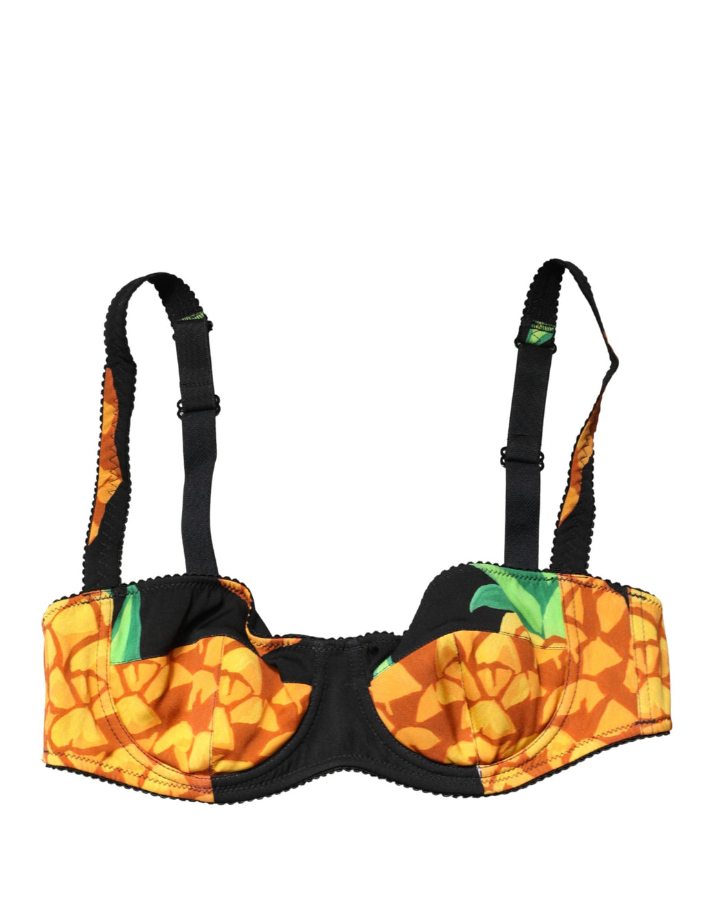 Soutien-gorge balconnet en soie noire avec motif ananas de Dolce & Gabbana, lingerie élégante et luxueuse.