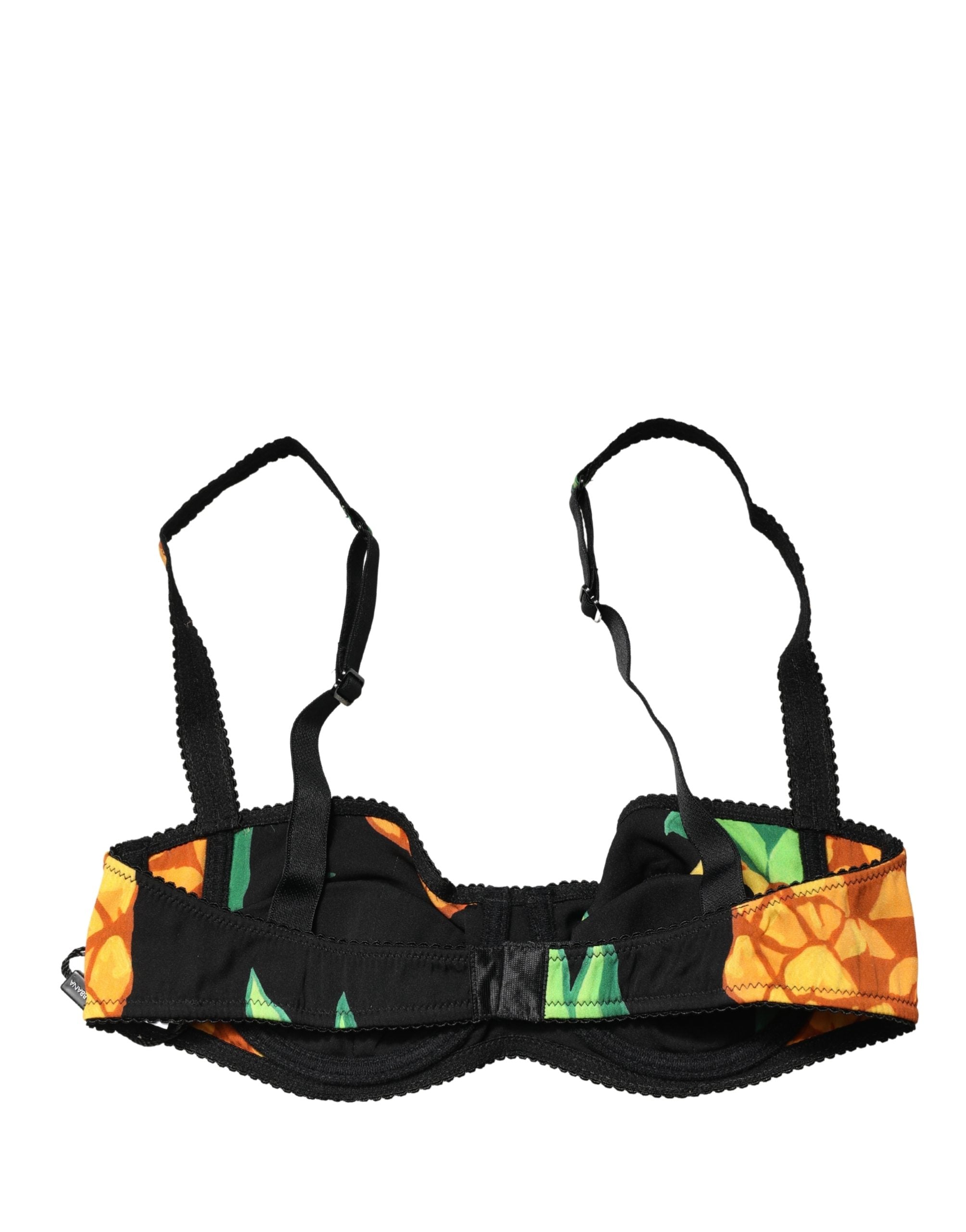 Soutien-gorge balconnet en soie noire Dolce & Gabbana avec motif ananas, élégant et confortable, pour lingerie raffinée.