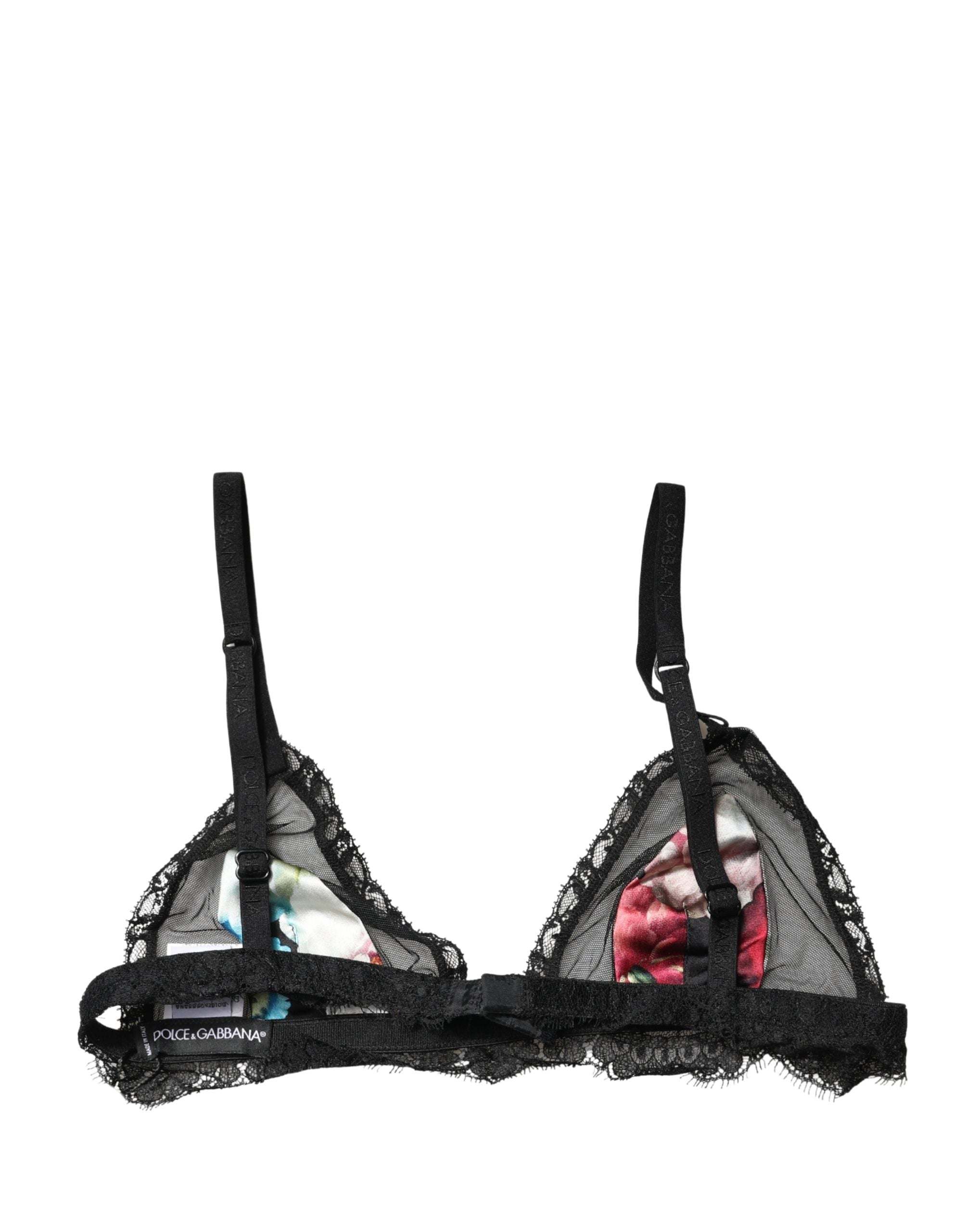 Soutien-gorge triangle floral noir Dolce & Gabbana en coton doux, avec cups souples et design élégant.
