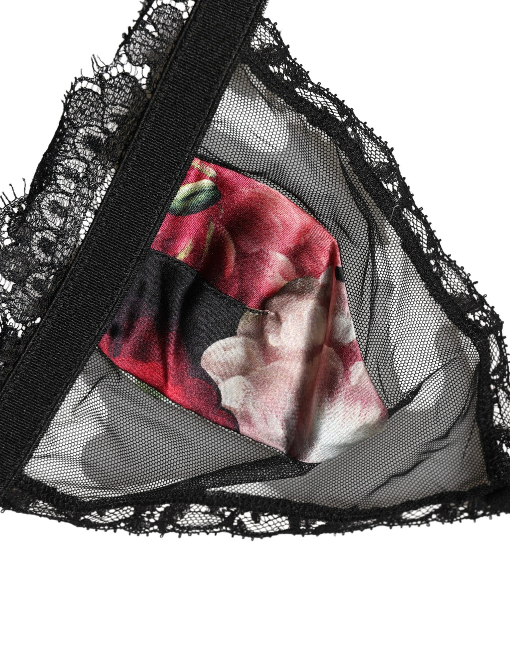 Soutien-gorge triangle noir à fleurs Dolce & Gabbana, brassière douce en coton avec cups souples et motif floral élégant.