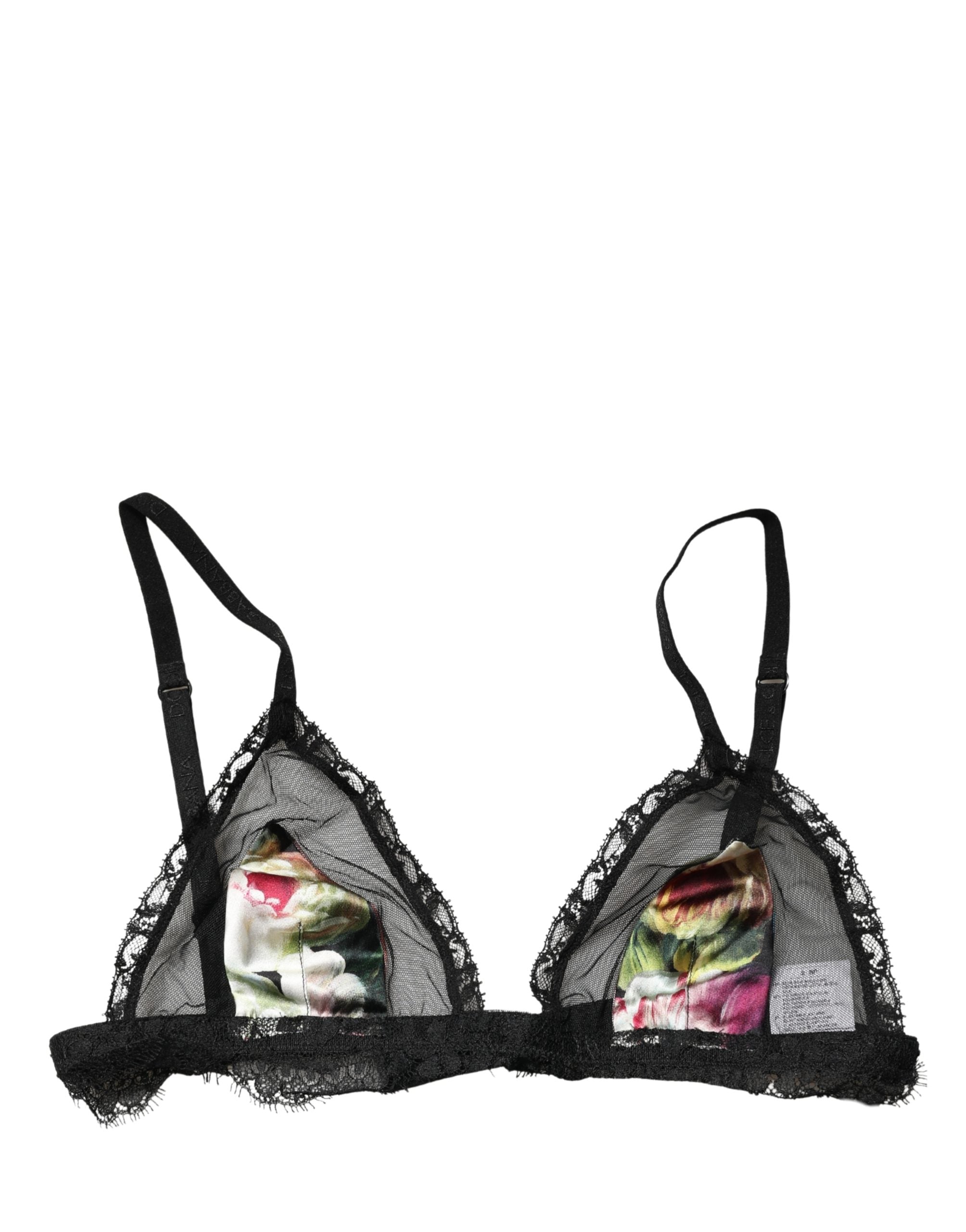 Soutien-gorge triangle noir Dolce & Gabbana avec motifs floraux, coupe douce et confortable, en tissu léger.