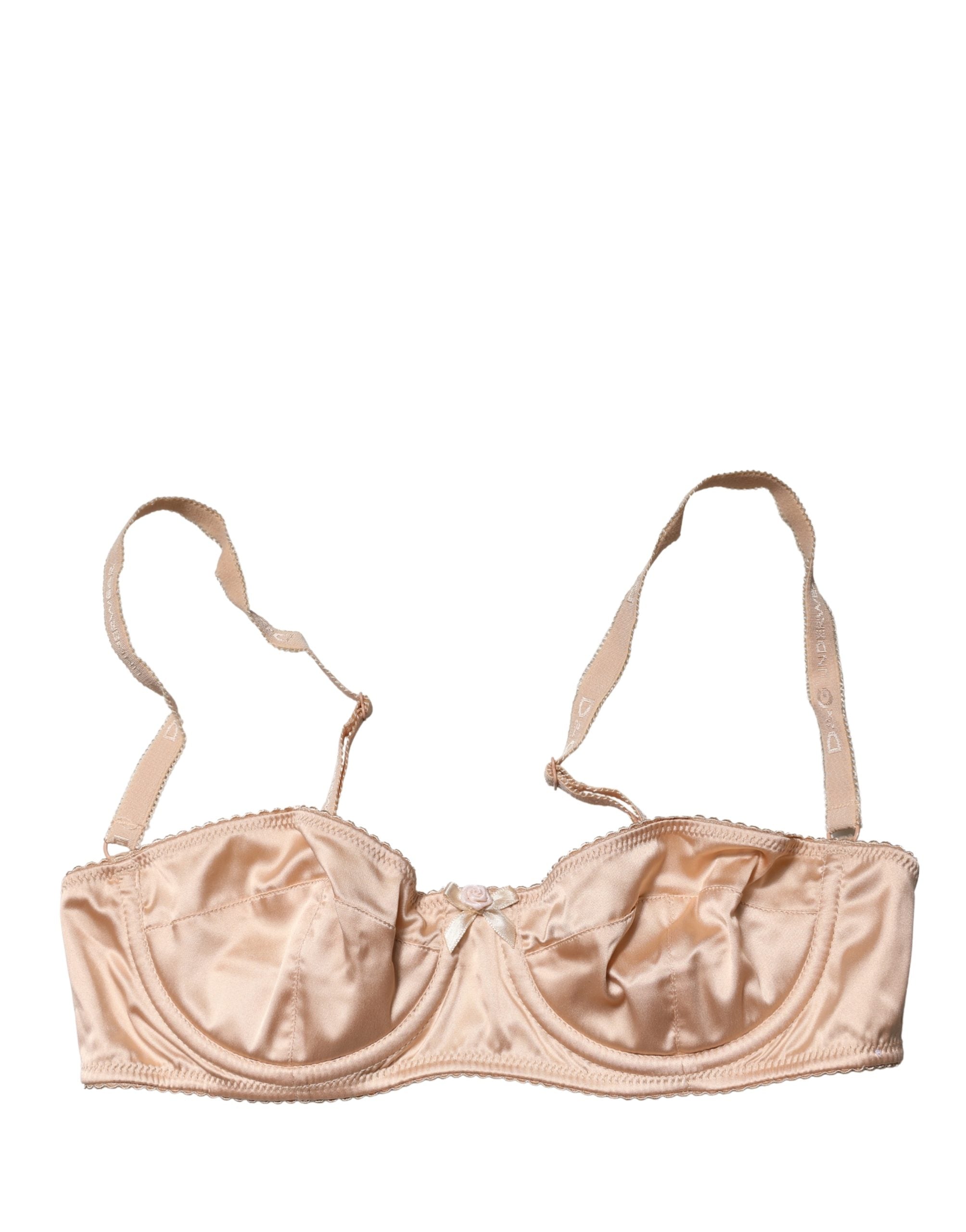 Soutien-gorge balconnet beige Dolce & Gabbana en dentelle semi-rembourrée avec armatures, élégant et féminin.