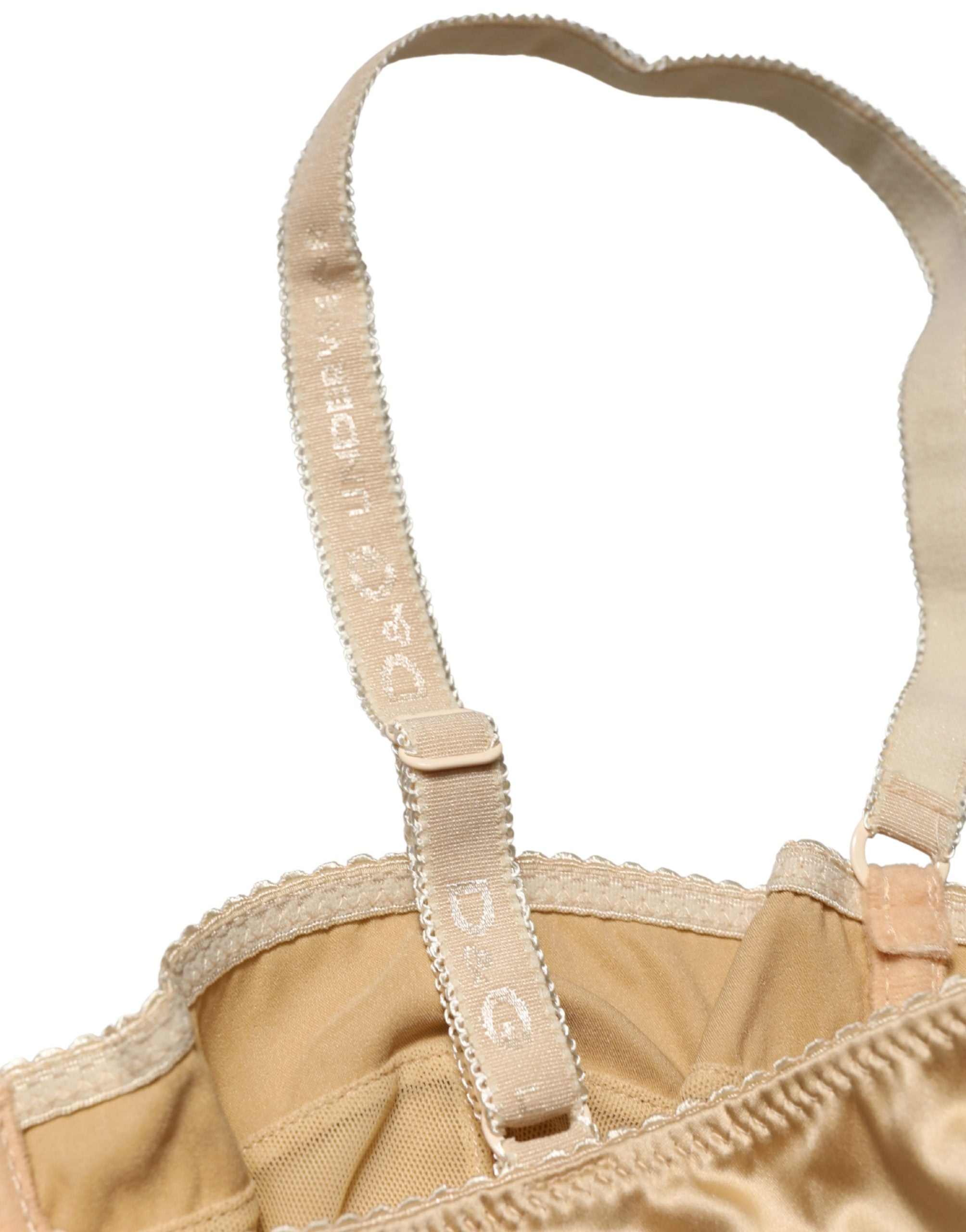 Soutien-gorge balconnet beige Dolce & Gabbana avec armatures, semi-rembourré, style élégant et confort assuré.