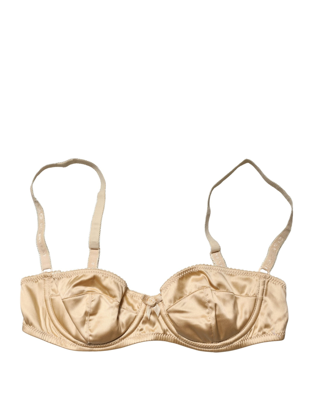 Soutien-gorge balconnet beige semi-gel de Dolce & Gabbana avec armatures, en dentelle élégante et design sophistiqué.