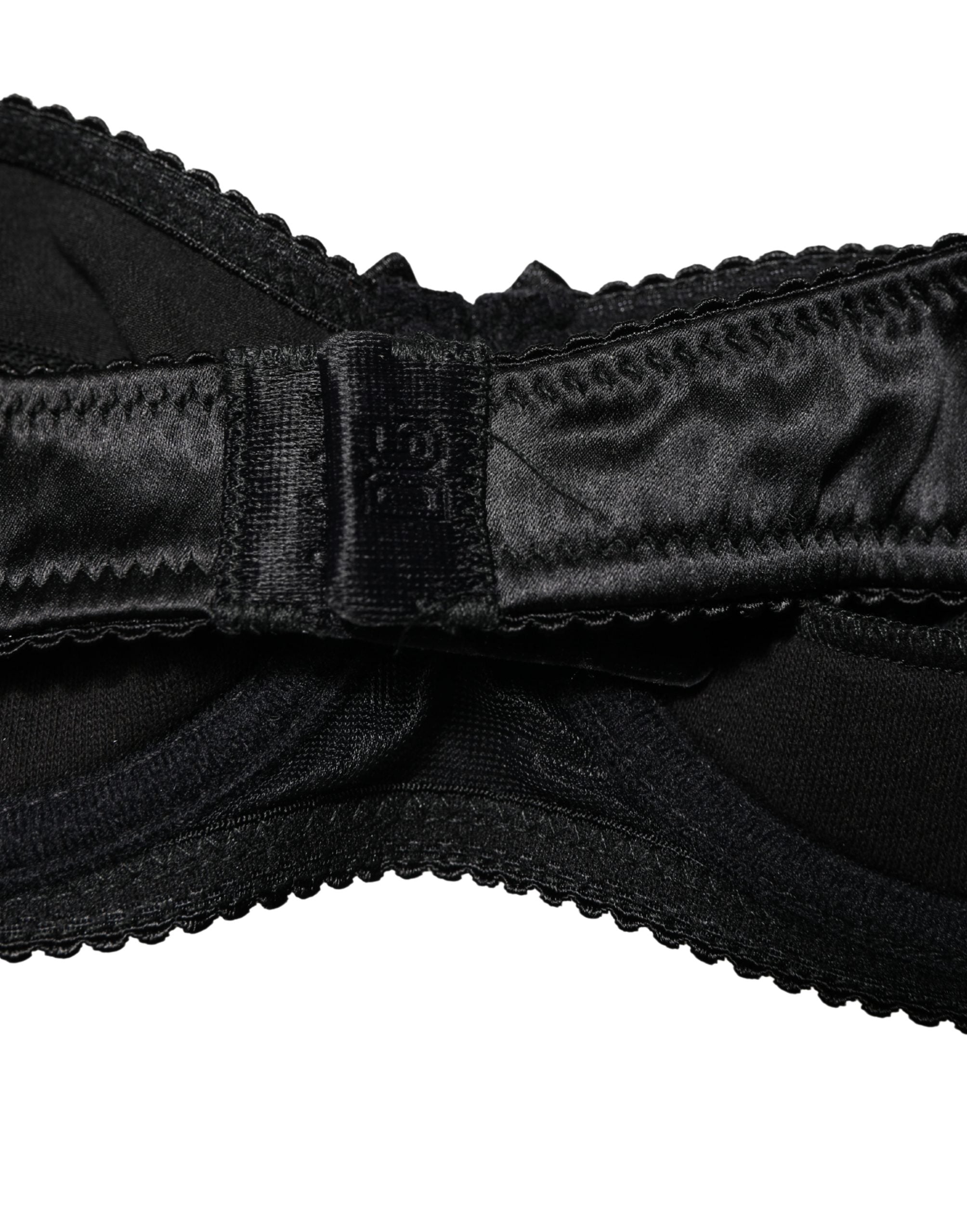 Soutien-gorge balconnet noir Dolce & Gabbana en dentelle semi-rembourrée avec armatures, élégant et confortable.