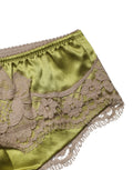 Culotte Dolce & Gabbana en satin de soie vert avec dentelle florale, sous-vêtements élégants et confortables.