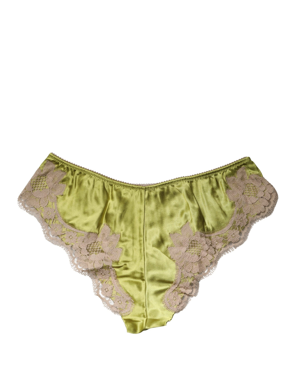 Culotte en satin de soie verte Dolce & Gabbana, ornée de dentelle florale, sous-vêtements élégants et confortables.