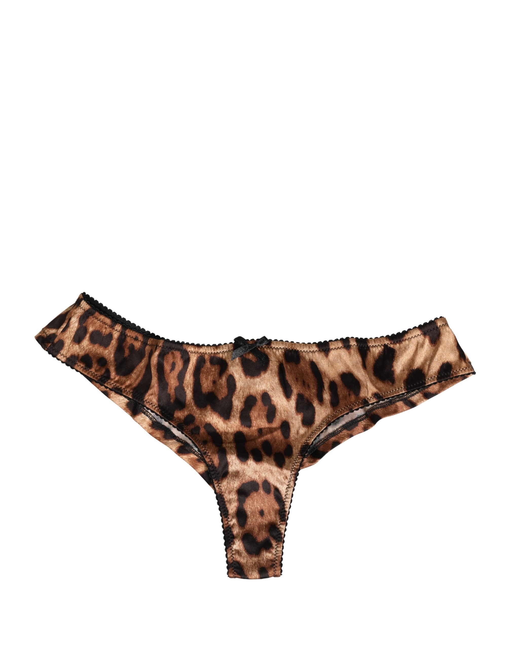 Culotte Dolce & Gabbana mi-haute taille en tissu noir et marron avec motif léopard, sous-vêtements élégants et confortables.