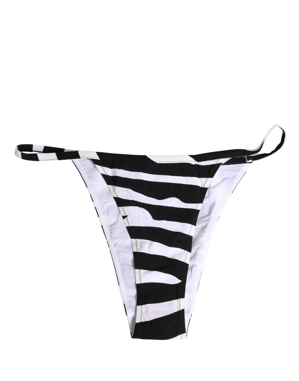 Bikini noir et blanc à motif zèbre de Dolce & Gabbana, haut et bas de maillot de bain pour femme, en tissu léger et élégant.
