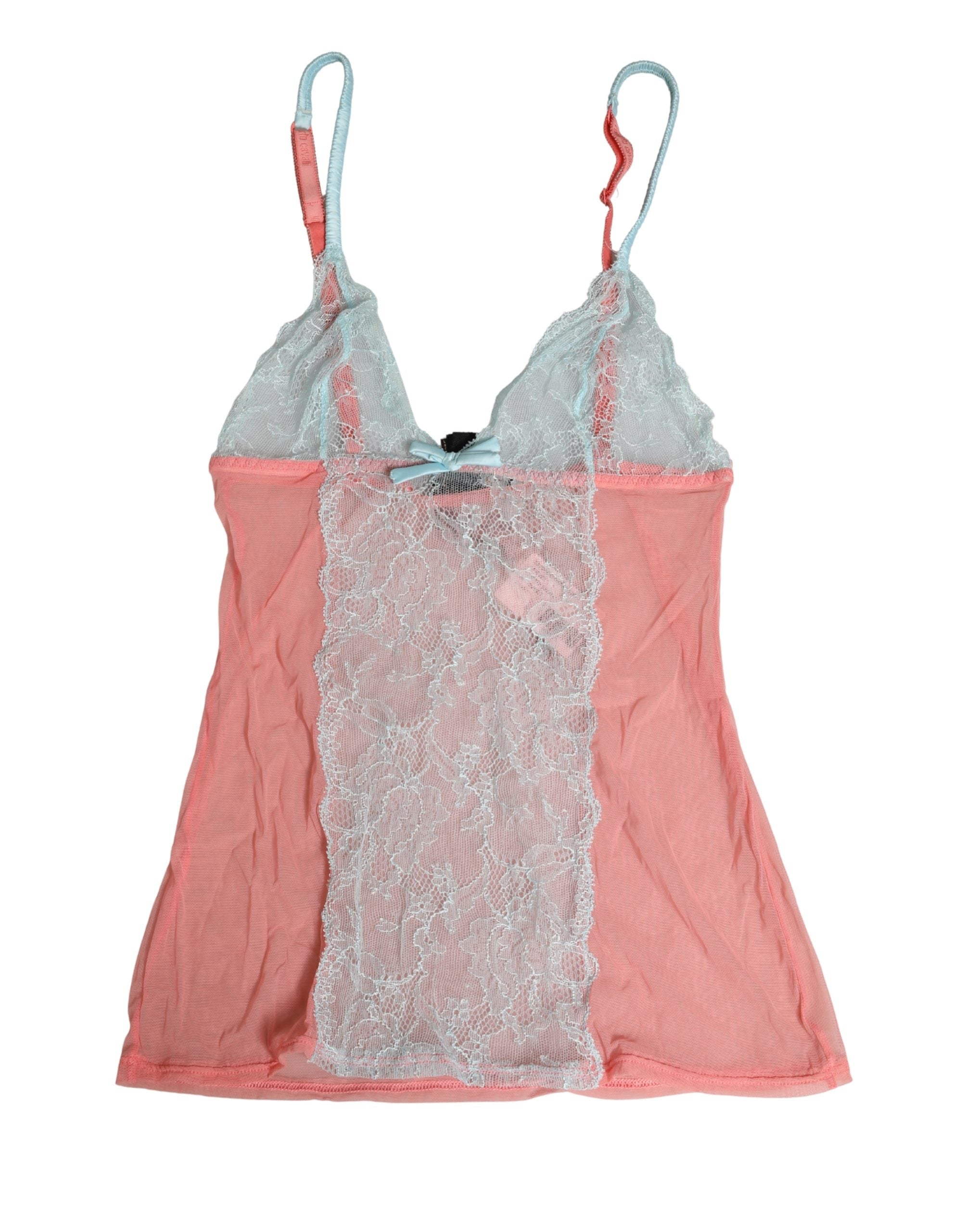 Chemise de lingerie en dentelle transparente multicolore Roberto Cavalli, élégante et féminine, vue de face.