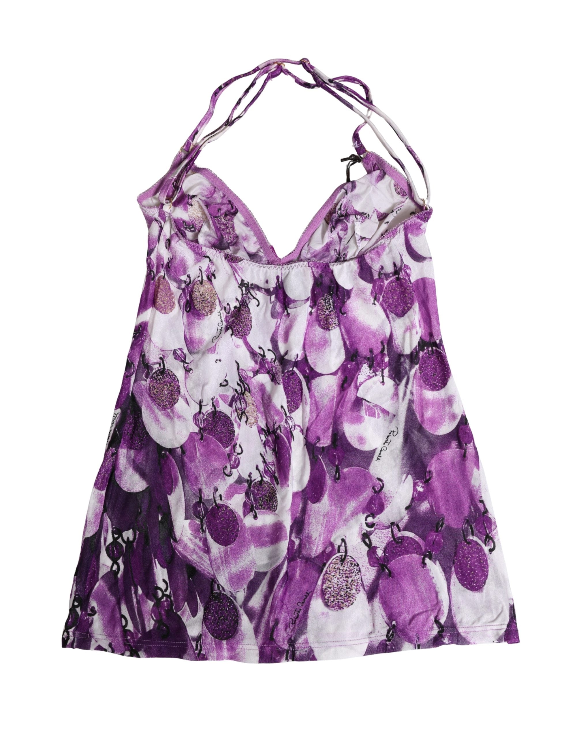 Sous-vêtements Roberto Cavalli à motif multicolore avec col halter, design élégant et sophistiqué.