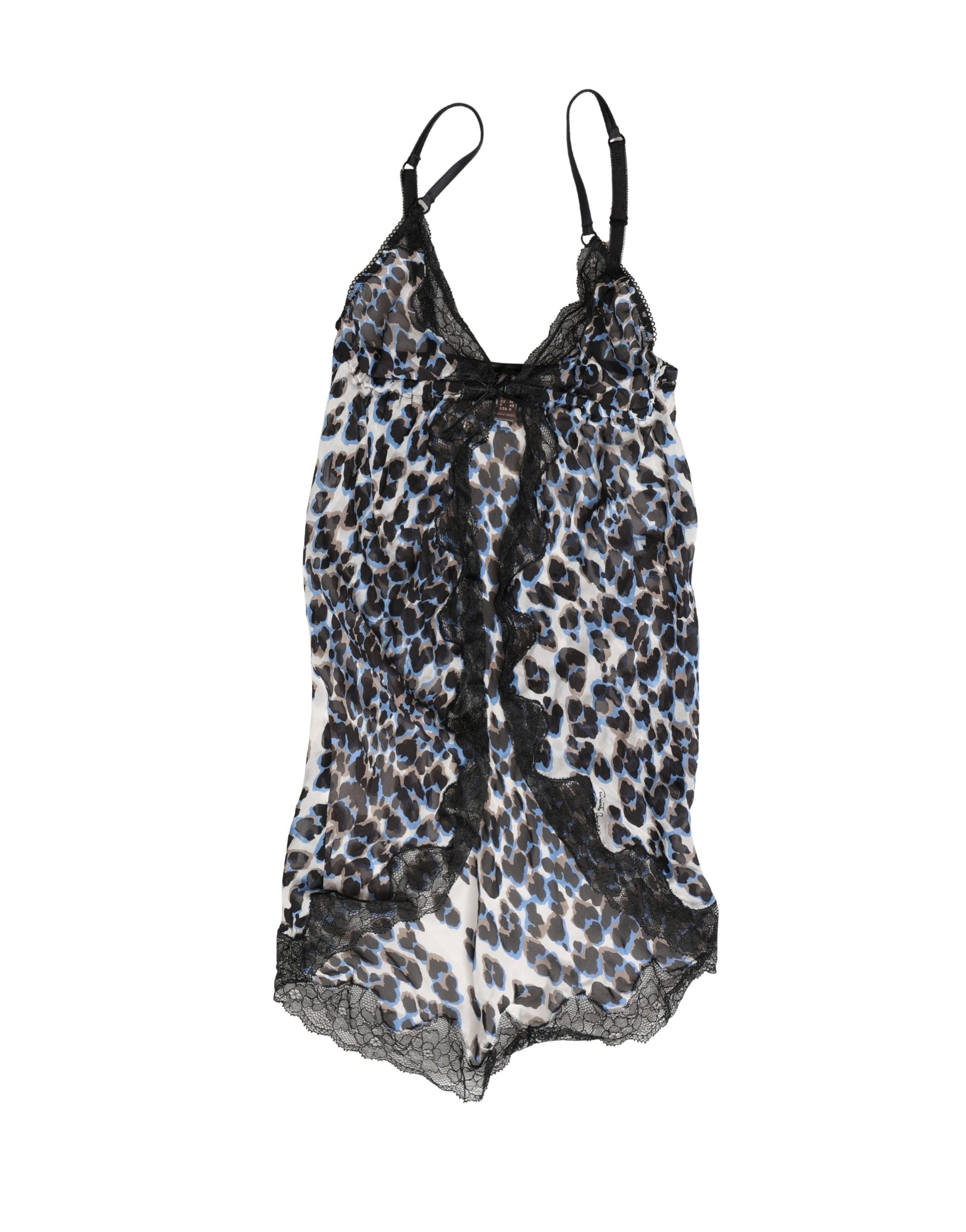 Chemise de lingerie Roberto Cavalli multicolore avec motif léopard, style babydoll, en tissu léger et élégant.