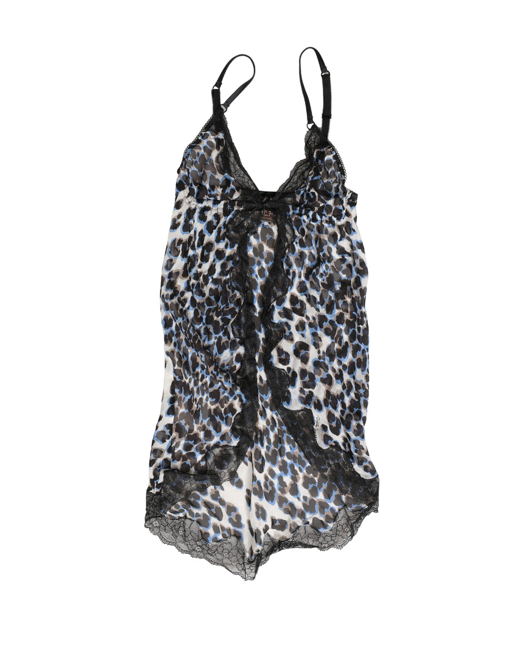 Chemise de lingerie Roberto Cavalli multicolore à motif léopard, style babydoll avec détails élégants et tissu fluide.