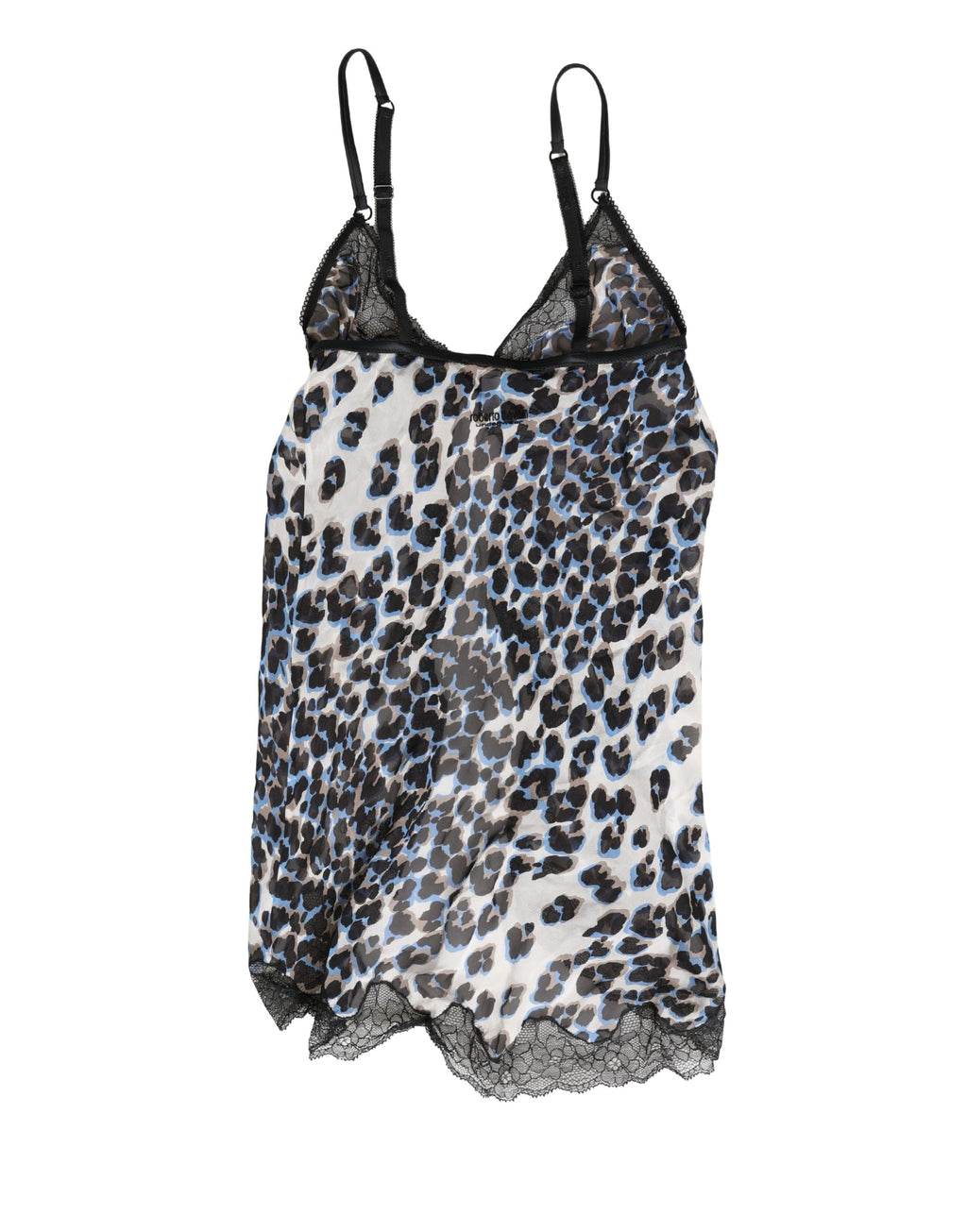 Chemise de lingerie Roberto Cavalli à motifs léopard multicolores, style babydoll, en tissu léger et élégant.