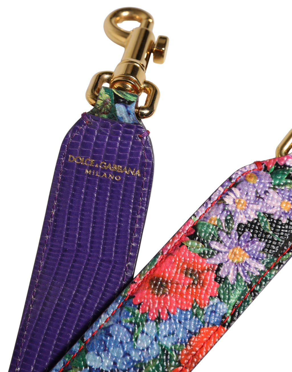 Sangle d'épaule en cuir multicolore à fleurs Dolce & Gabbana pour sac ou accessoire, avec motif floral vibrant.