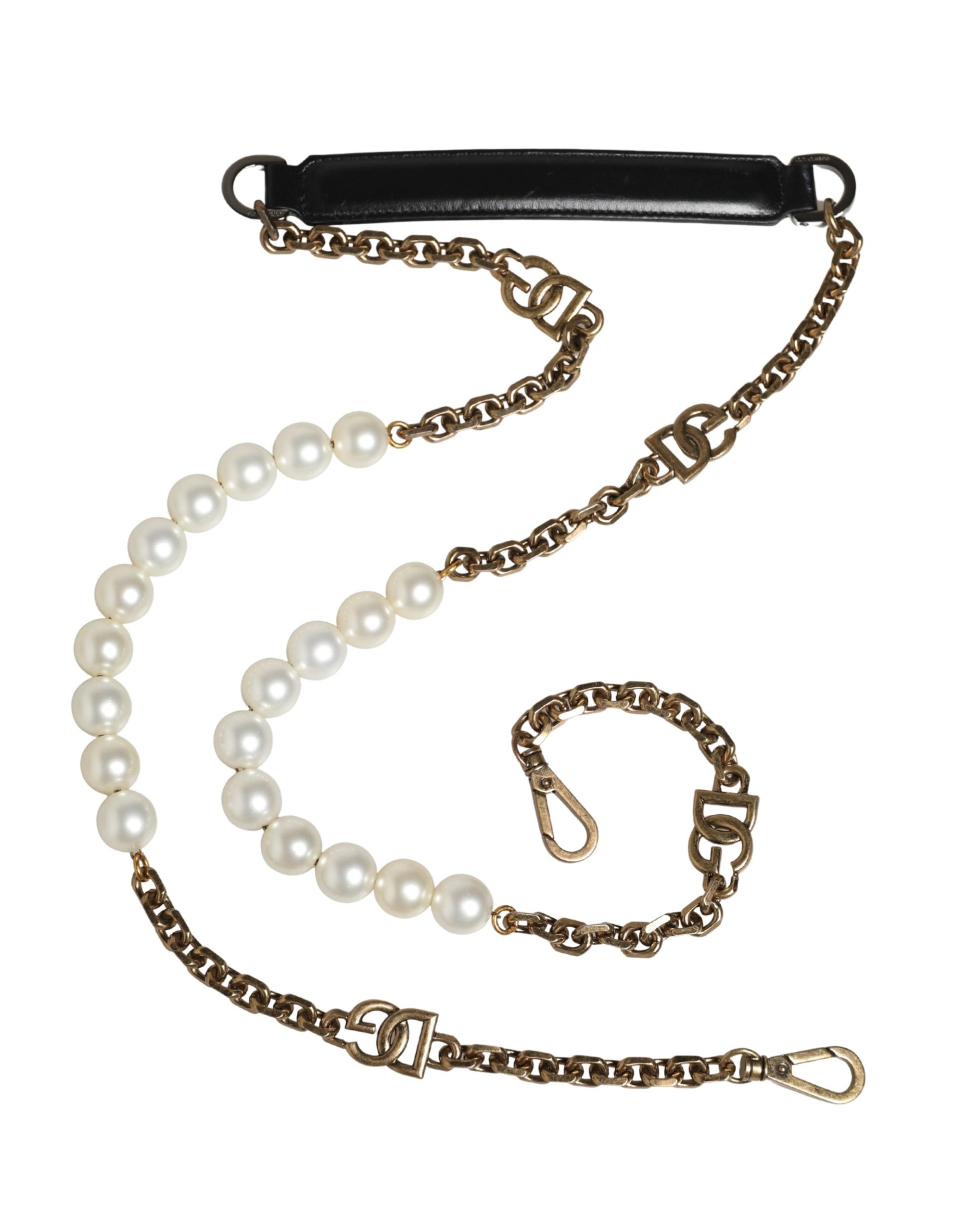 Sangle d'épaule en cuir noir avec chaîne dorée pour sac Dolce & Gabbana, accessoire élégant et sophistiqué.