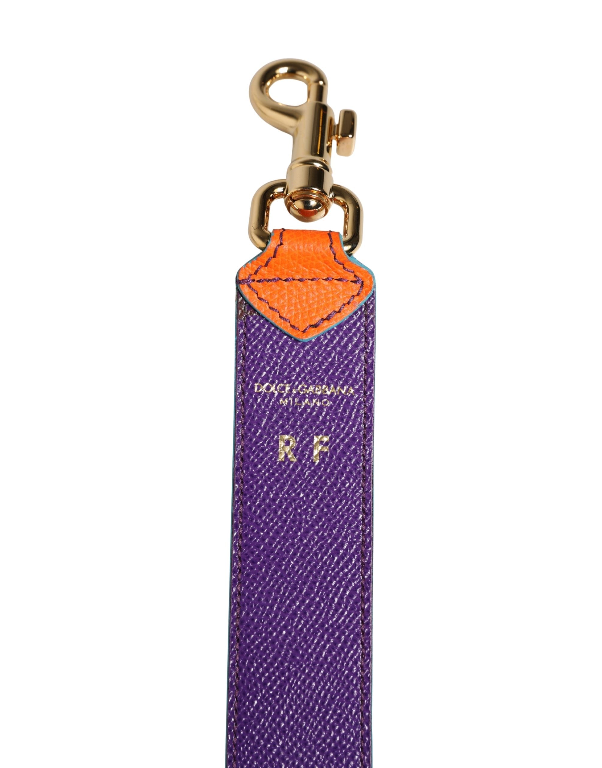 Sangle d'épaule en cuir de veau orange et violet pour sac Dolce & Gabbana, accessoire de mode élégante et colorée.
