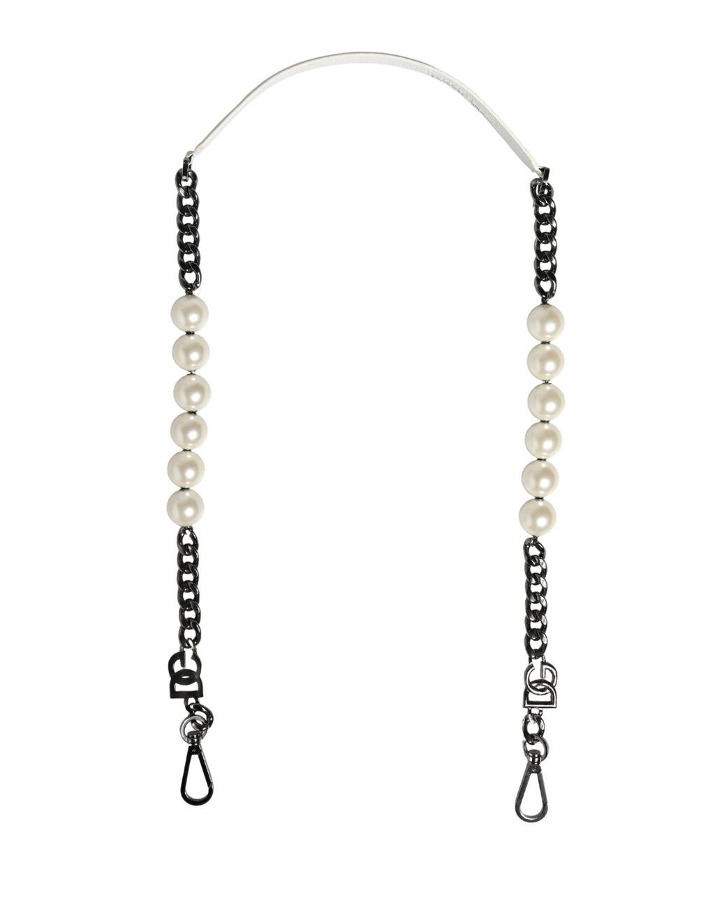 Sangle d'épaule en cuir blanc et chaîne argentée pour sac Dolce & Gabbana, accessoire de mode élégant.