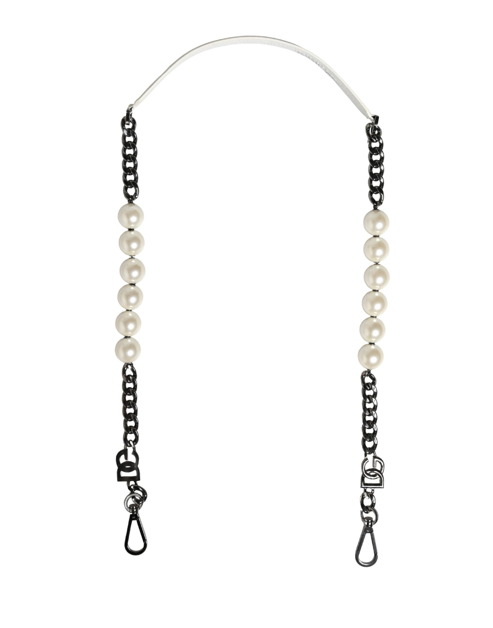 Sangle d'épaule en cuir blanc et chaîne argentée pour sac Dolce & Gabbana, accessoire de mode élégant.
