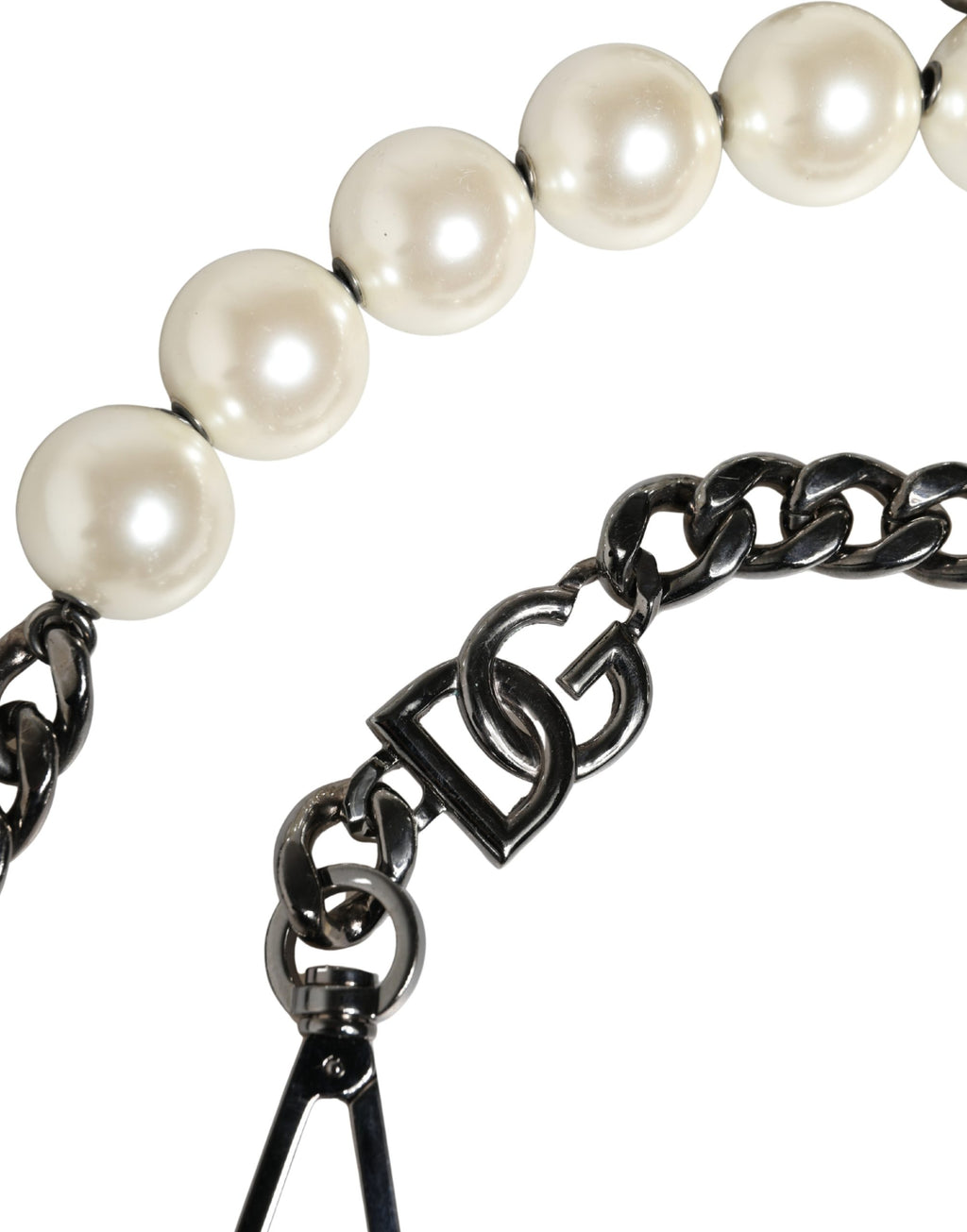 Sangle d'épaule en cuir blanc et chaîne argentée pour sac Dolce & Gabbana, accessoire élégant pour sac à main.