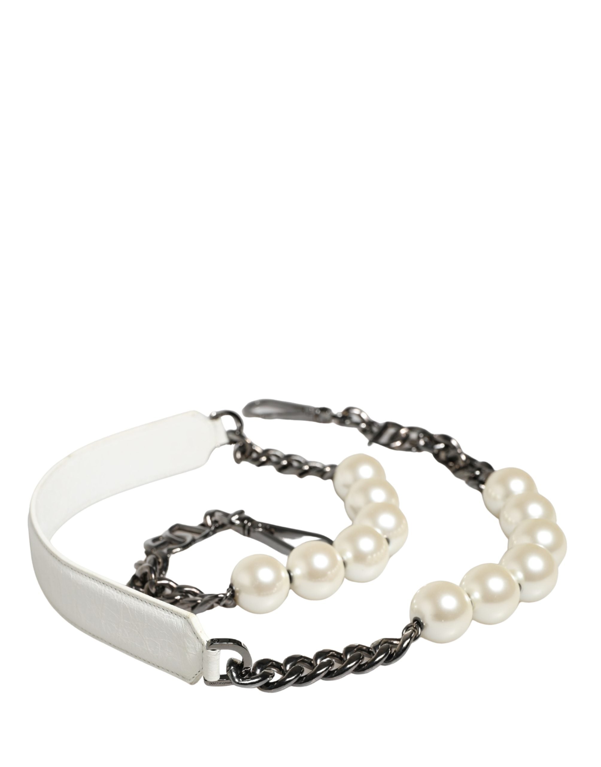 Sangle d'épaule en cuir blanc et chaîne en argent pour sac Dolce & Gabbana, accessoire élégant et sophistiqué.